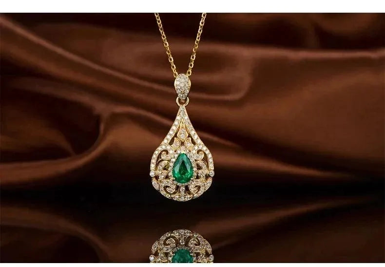 1.05ct Natural Emerald & 0.68ct Diamond Pendant in 18K Yellow Gold - Elegant Gemstone Jewelry for Women, Perfect for Weddings, Anniversaries & Special Occasions