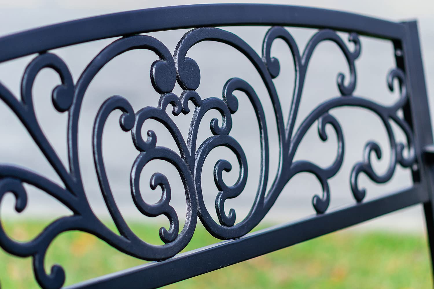 Hi-Line Gift 78651-BK 50-Inch Black Scroll Backrest Garden Bench for Outdoor Patio, Porch, and Lawn Decor