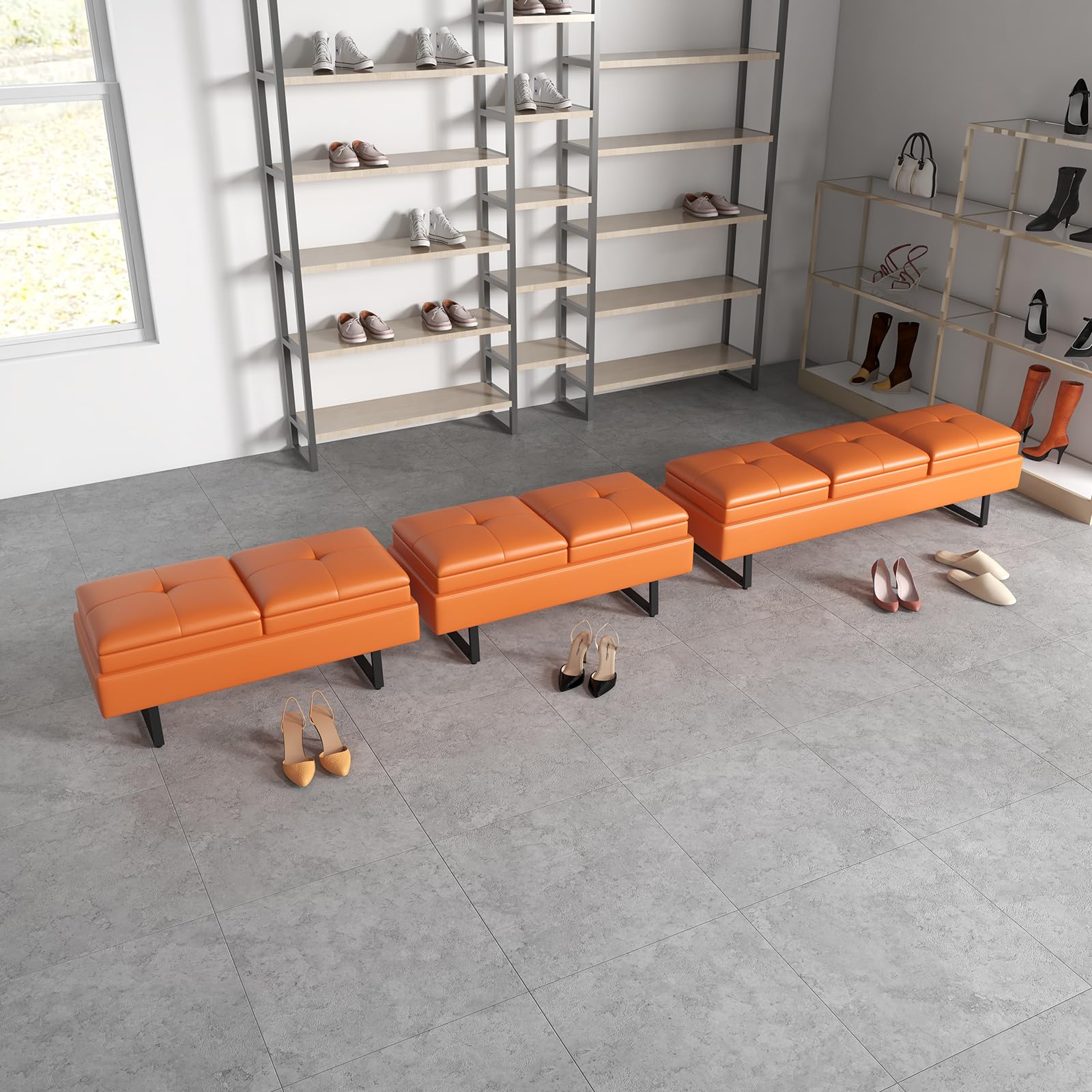JSUN7 7-Seat Leather Bench with Cushion - Upholstered Waiting Room Chairs for Office, Salon, Shop & Lobby - Comfortable Reception Seating Furniture - Perfect for Waiting Areas, Entryways & Commercial Spaces