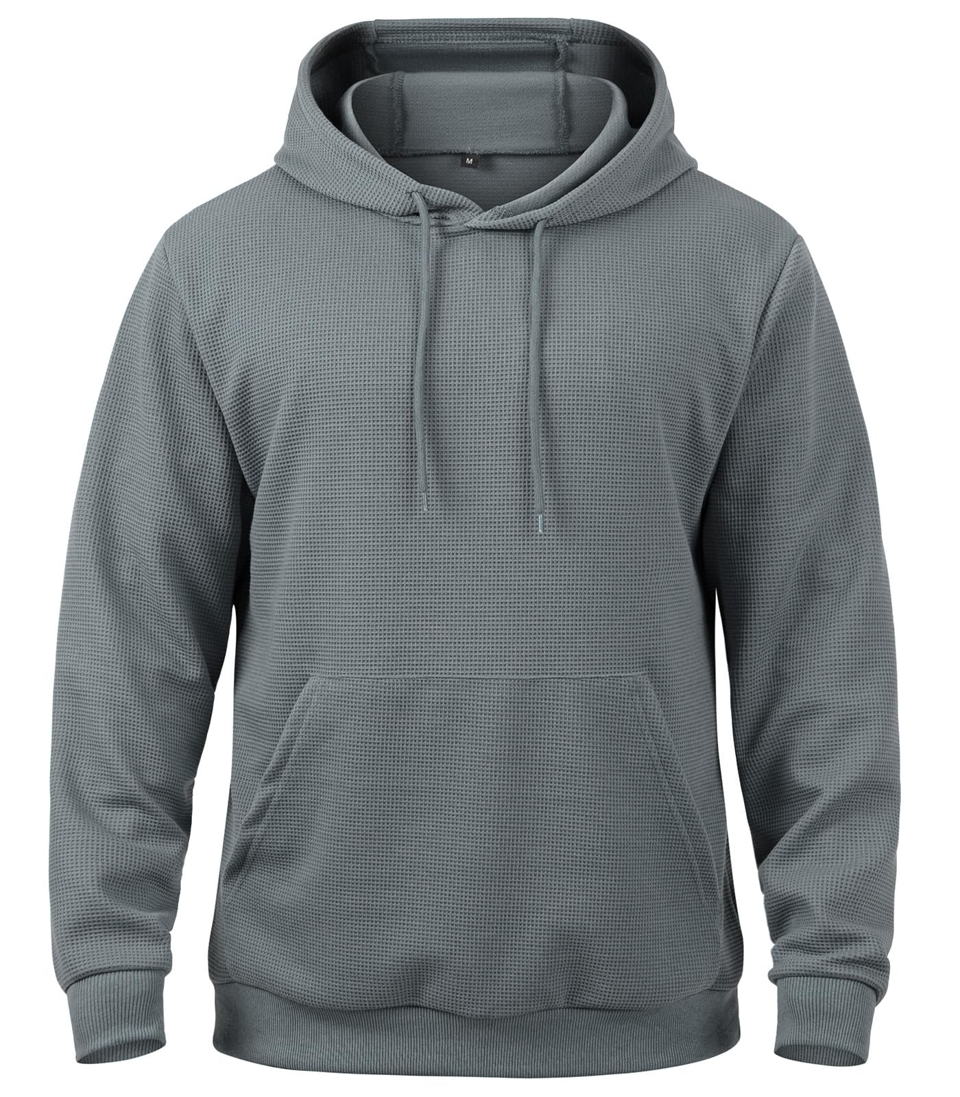 MANSDOUR Men's Casual Long Sleeve Waffle Knit Hoodie with Drawstring & Pocket - Cozy Pullover Sweatshirt for Outdoor Activities, Lounge Wear & Street Fashion