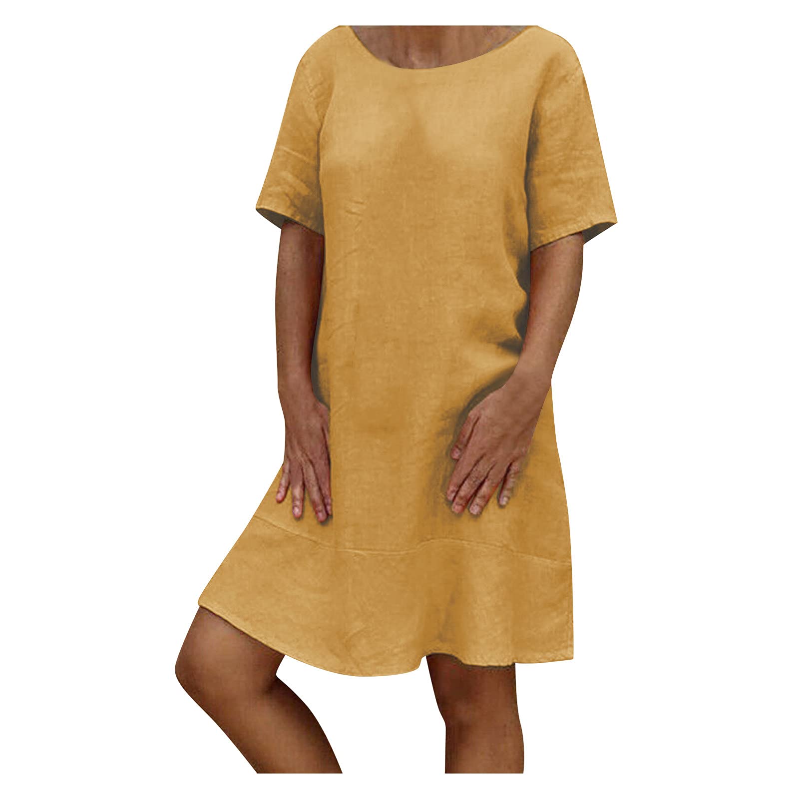 Women's Summer Dresses - Casual Loose Fit Solid Color Round Neck Short Sleeve Mini Dress for Beach, Vacation & Everyday Wear