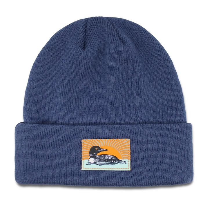 Bird Collective Loon Cuffed Beanie - Navy Blue Winter Hat for Men & Women - Warm Knit Beanie for Outdoor Activities, Skiing, Hiking and Cold Weather