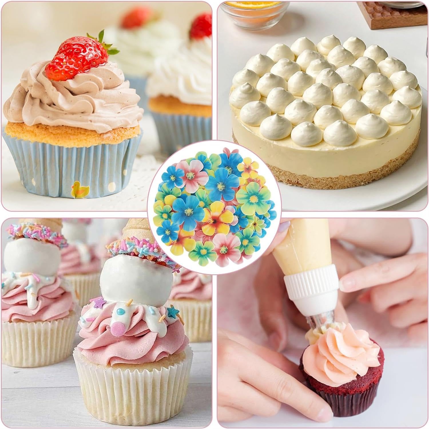 Emperoch 70 Pcs Edible Cake Decorations - Realistic Wafer Paper Flower & Rose Petal Cupcake Toppers for Wedding, Birthday, Baby Shower Parties | Perfect for Cake Decorating, Dessert Garnish & Baking Projects
