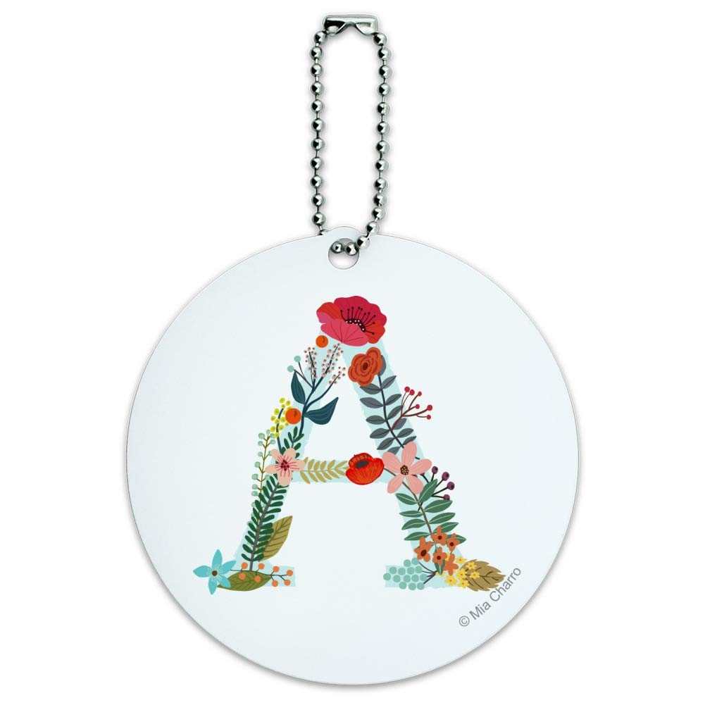 Floral Letter A Luggage Tag - Personalized Round ID Tag for Suitcases & Carry-On Bags - Perfect for Travel, Vacation & Business Trips