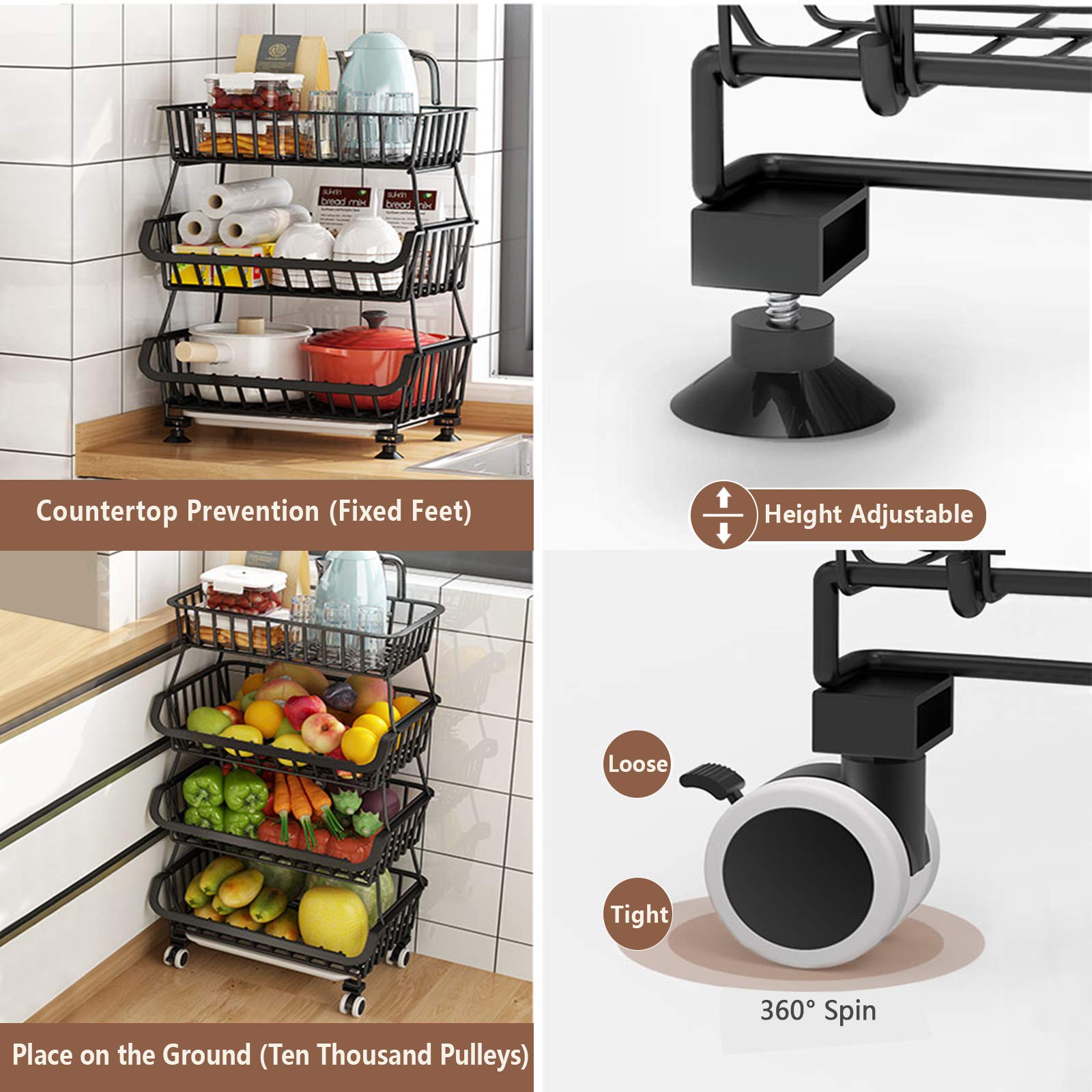 BRIAN & DANY 5-Tier Metal Wire Fruit and Vegetable Storage Basket - Space Saving Kitchen Organizer for Countertop, Pantry & Refrigerator
