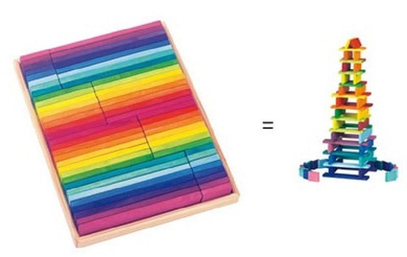 Gluckskafer 64-Piece Wooden Building Blocks Set - Creative Construction Toy for Kids - Perfect for STEM Learning, Classroom Activities & Indoor Playtime