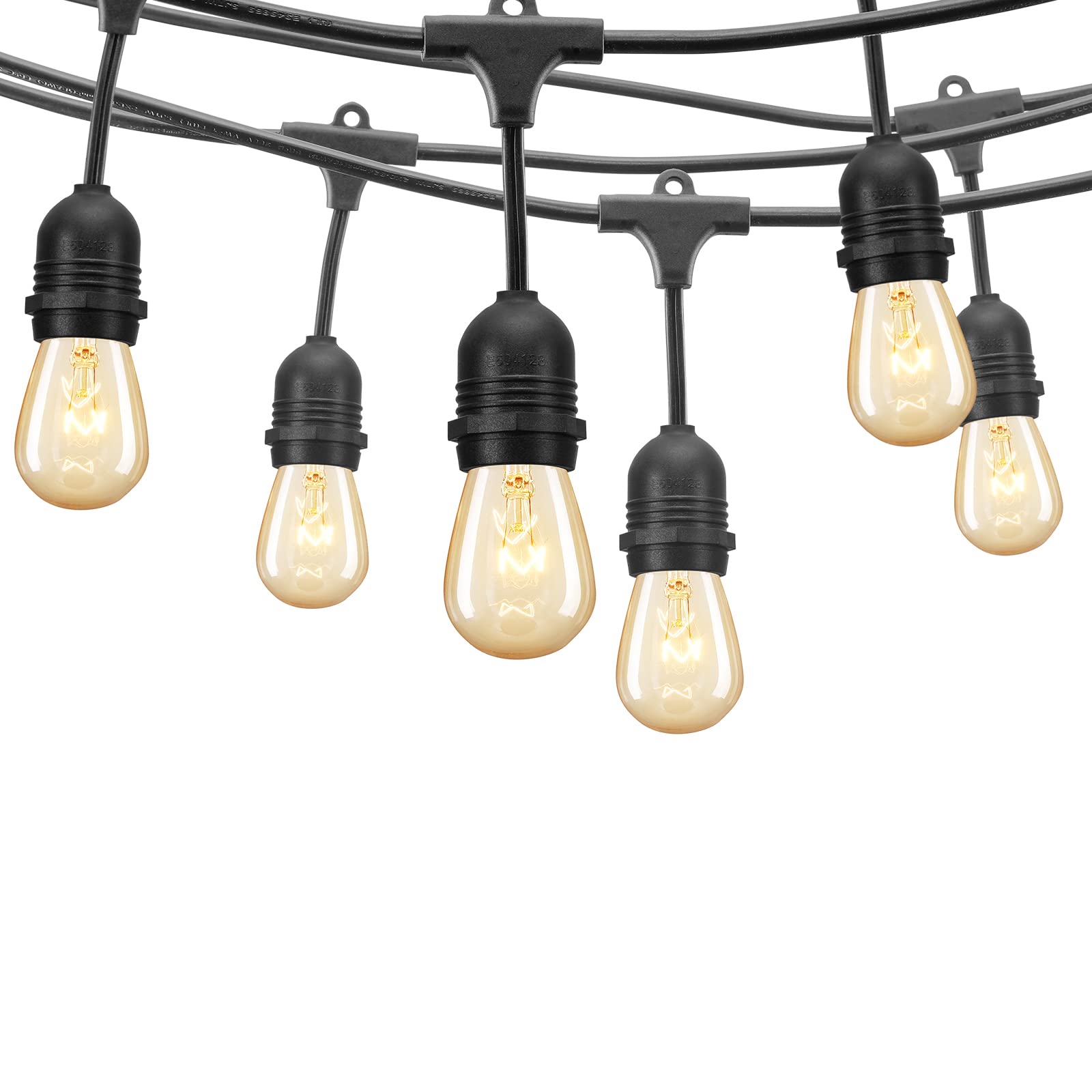 48 FT Outdoor String Lights - Waterproof Patio Lights with 15 S14 Shatterproof Energy Saving Bulbs, UL Listed Heavy-Duty Commercial Grade Connectable Weatherproof Strand - Perfect for Cafe, Bistro, Gazebo, Pergola, Backyard, Garden & Wedding Decor