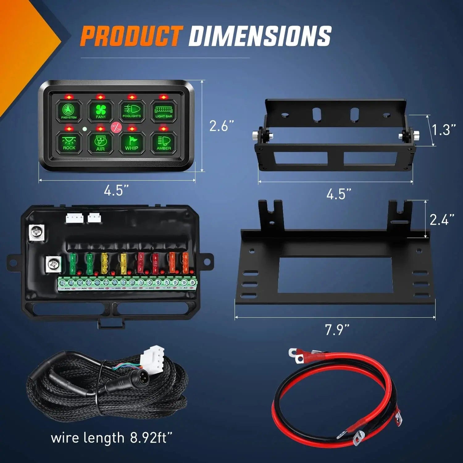 8 Gang Marine Rocker Switch Panel with LED Indicators - Waterproof Boat Switch Panel for Dashboards, RVs, Trucks, and Marine Applications
