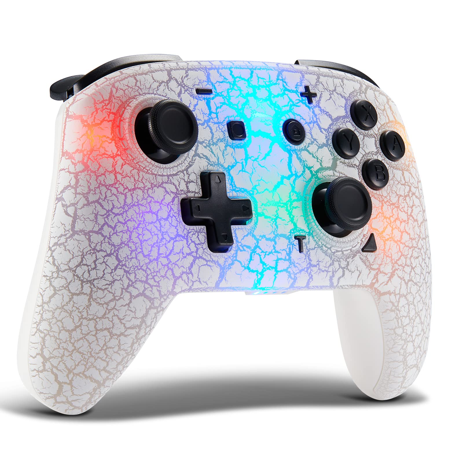 Wireless Switch Pro Controller for Nintendo Switch & Switch Lite - Adjustable 7 LED Colors, Motion Control, Dual Vibration, Turbo Function - White Gamepad for Gaming & Multiplayer Sessions