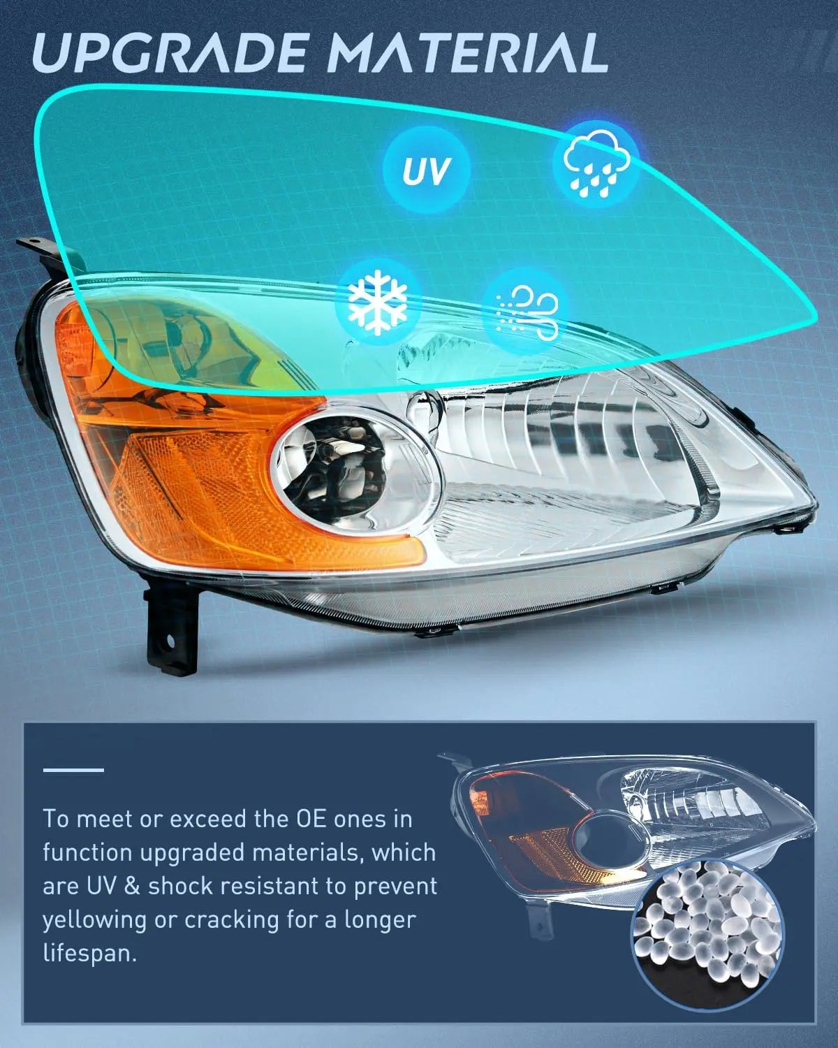 2001-2003 Honda Civic Headlight Assembly - Chrome Housing with Amber Reflector & Clear Lens - Replacement for Daily Driving & Night Visibility