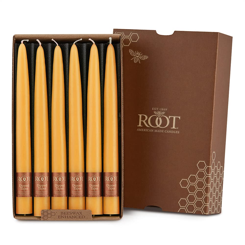 Premium Unscented Beeswax Blend Dinner Candles - 9-Inch Butterscotch Root Candles in Gift Box Set for Romantic Dinners, Wedding Decor & Home Ambiance