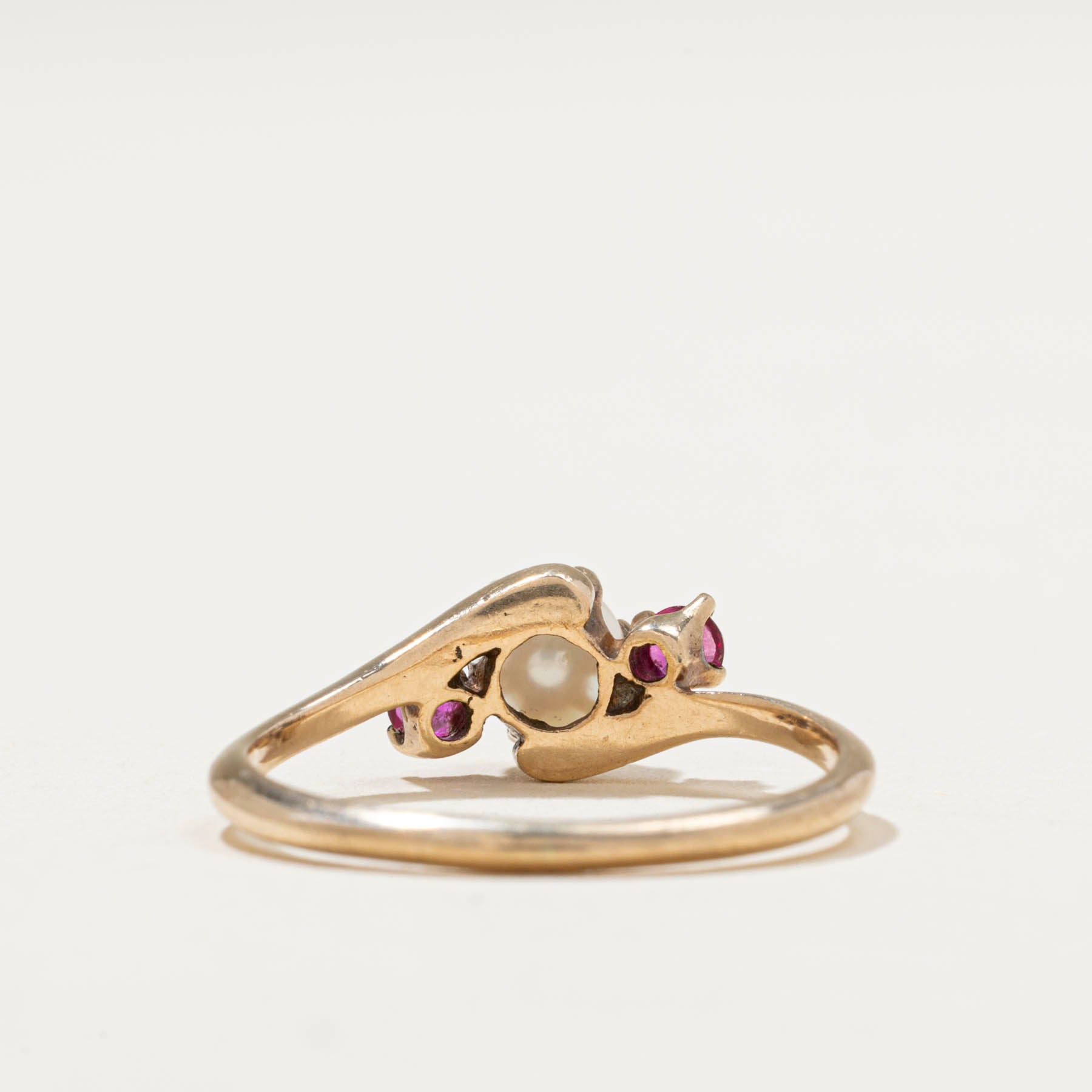 Pearl & Synthetic Ruby Bypass Ring - 0.10 Carat Total Weight - Size 7 - Elegant Wedding Band, Anniversary Gift for Her, Valentine's Day Jewelry