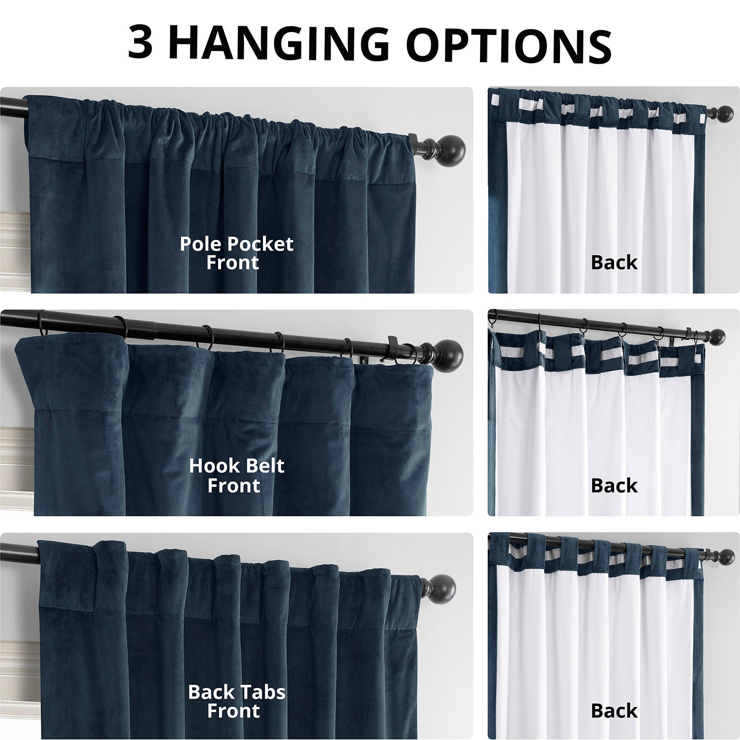 Midnight Blue Signature Velvet Blackout Curtains for Bedroom - Thermal Insulated Noise Reducing Drapes for Better Sleep & Privacy