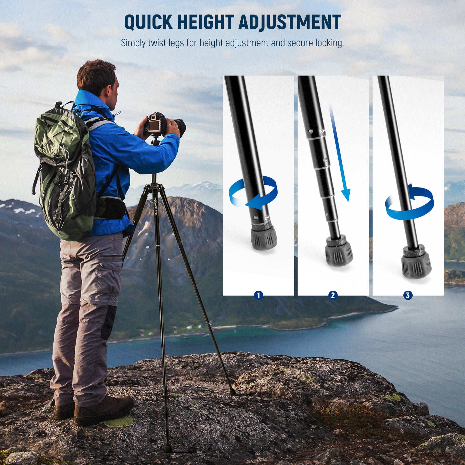 NEEWER TP61 Lightweight Aluminum Travel Tripod for DSLR Cameras - Compact & Portable for Vlogging, Photography, and Outdoor Adventures
