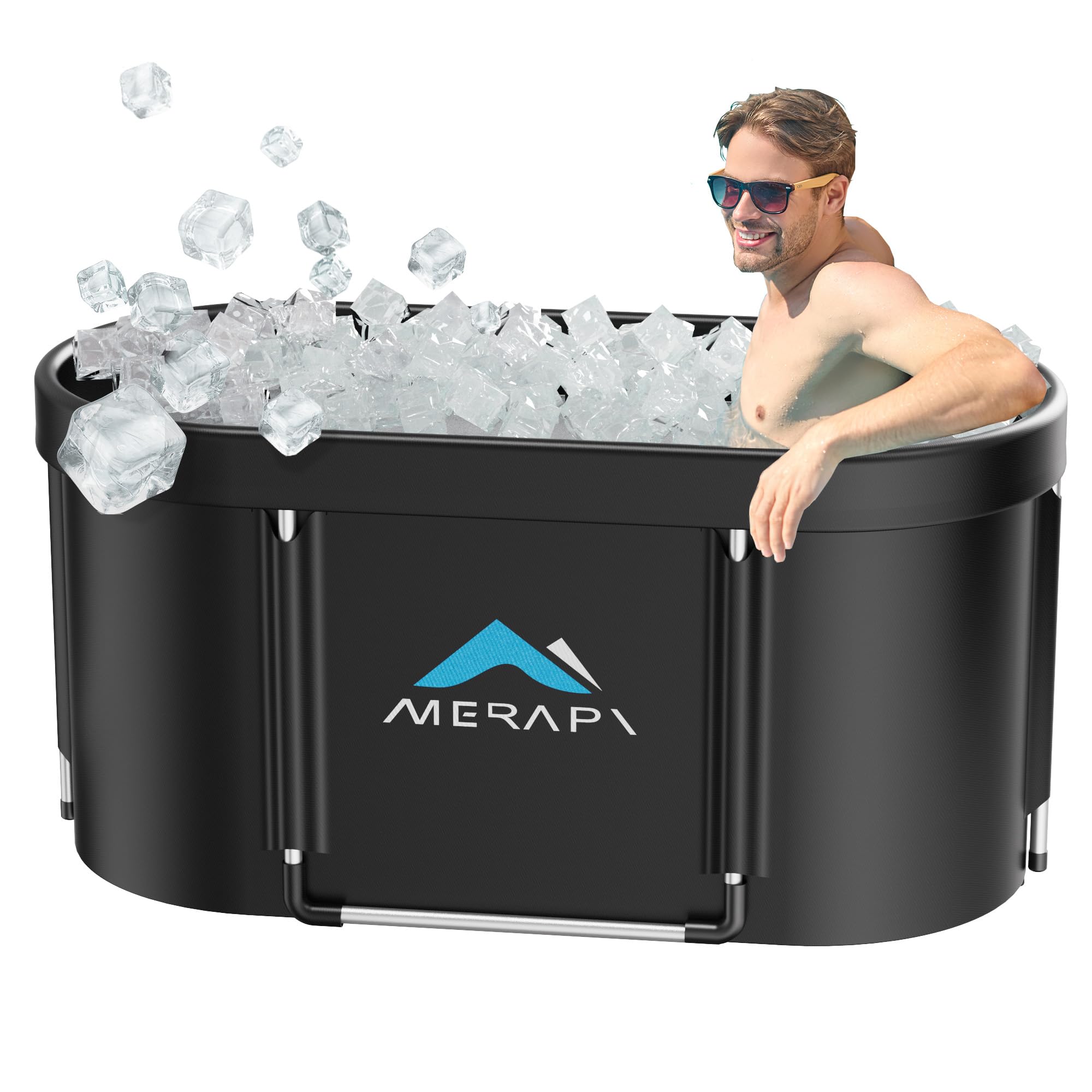 Merapi XL 131 Gallon Large Oval Ice Bath Tub for Athletes - Portable Cold Plunge Tub for Muscle Recovery, Foldable Multi-Layered Design - Perfect for Home Gyms, Outdoor Use & Family Wellness (Indoor/Outdoor Cold Therapy)