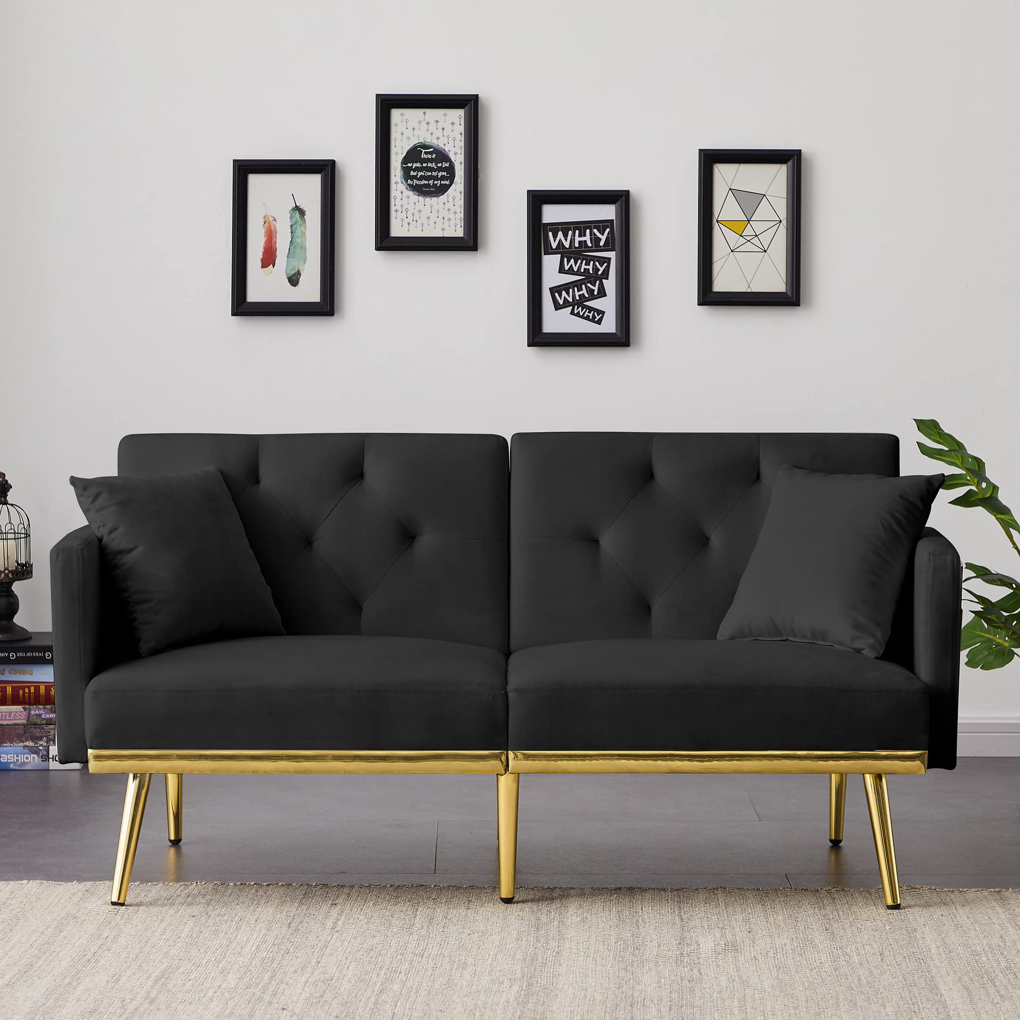 59'' Modern Velvet Convertible Sofa Bed - Adjustable Recliner Sleeper Couch for Living Room, Foldable Futon with Up/Down Mechanism | Perfect for Small Spaces, Guest Rooms & Apartments