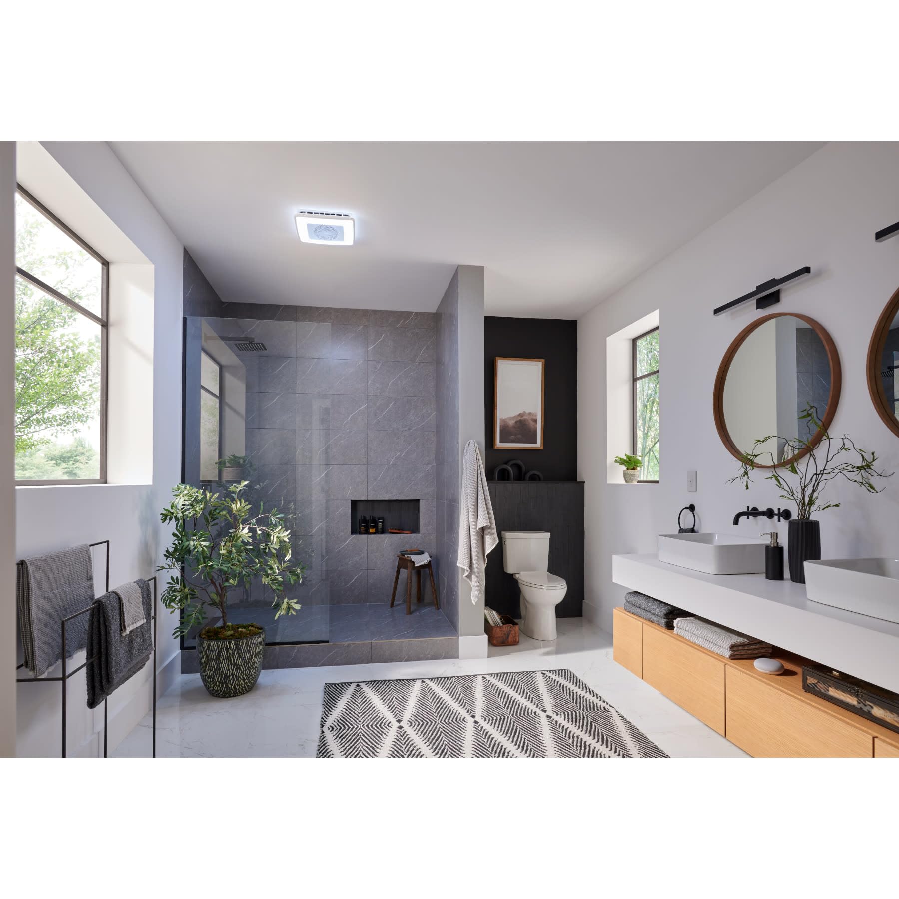 Broan-NuTone VC110CCT Sensonic Smart Exhaust Fan with Alexa Voice Control, Dimmable LED Light, Bluetooth Speakers, 110 CFM, White, 13.25x13.25x5.75 Inches – Perfect for Bathrooms and Kitchens