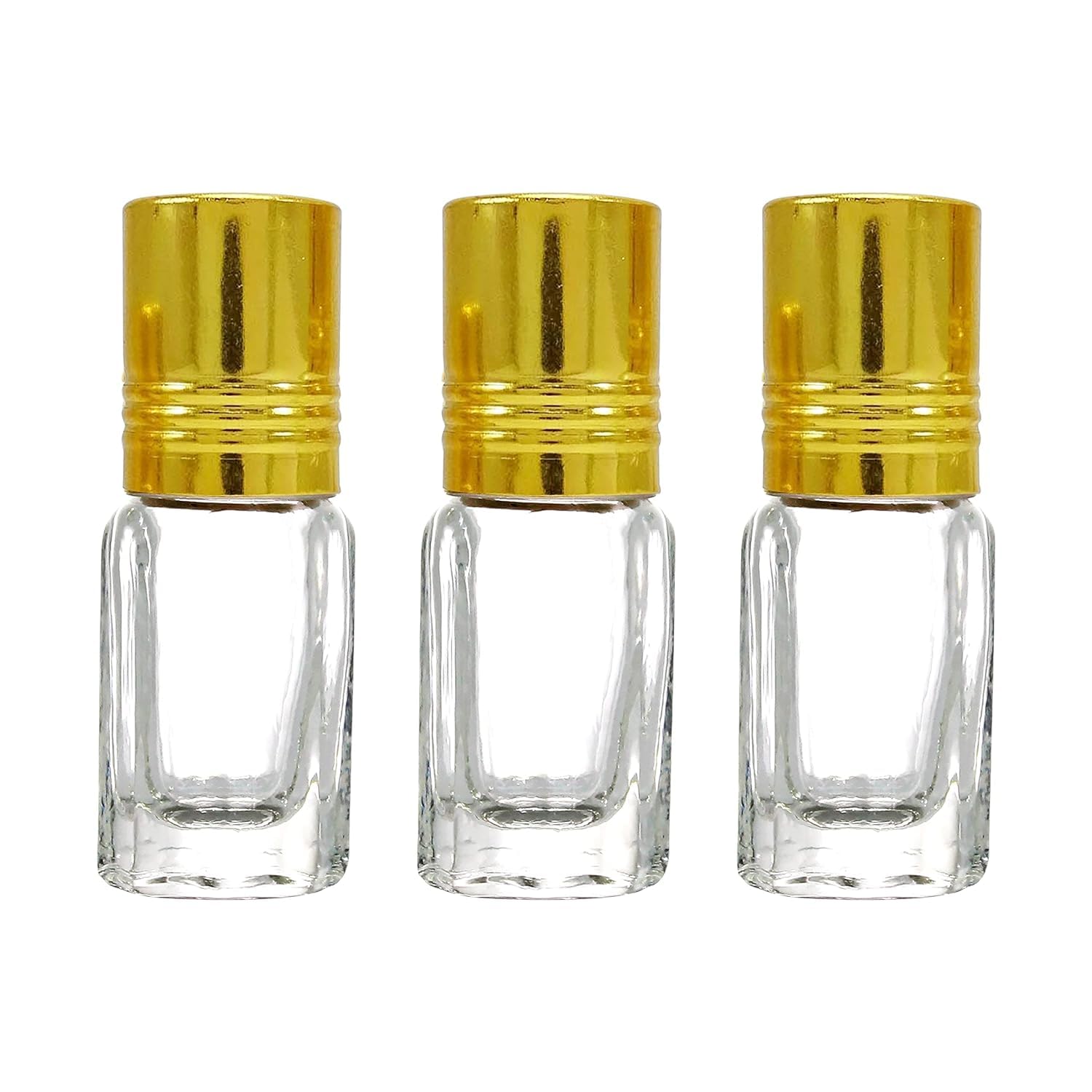 Likla 3ml Empty Clear Roll On Glass Bottles with Gold Cap & Plastic Roller - Essential Oil Bottles, Perfume Bottles, Lip Balm Containers - Refillable Leakproof Roller Bottles (24 Pack) for DIY Aromatherapy, Travel Size Perfumes & Skincare Products