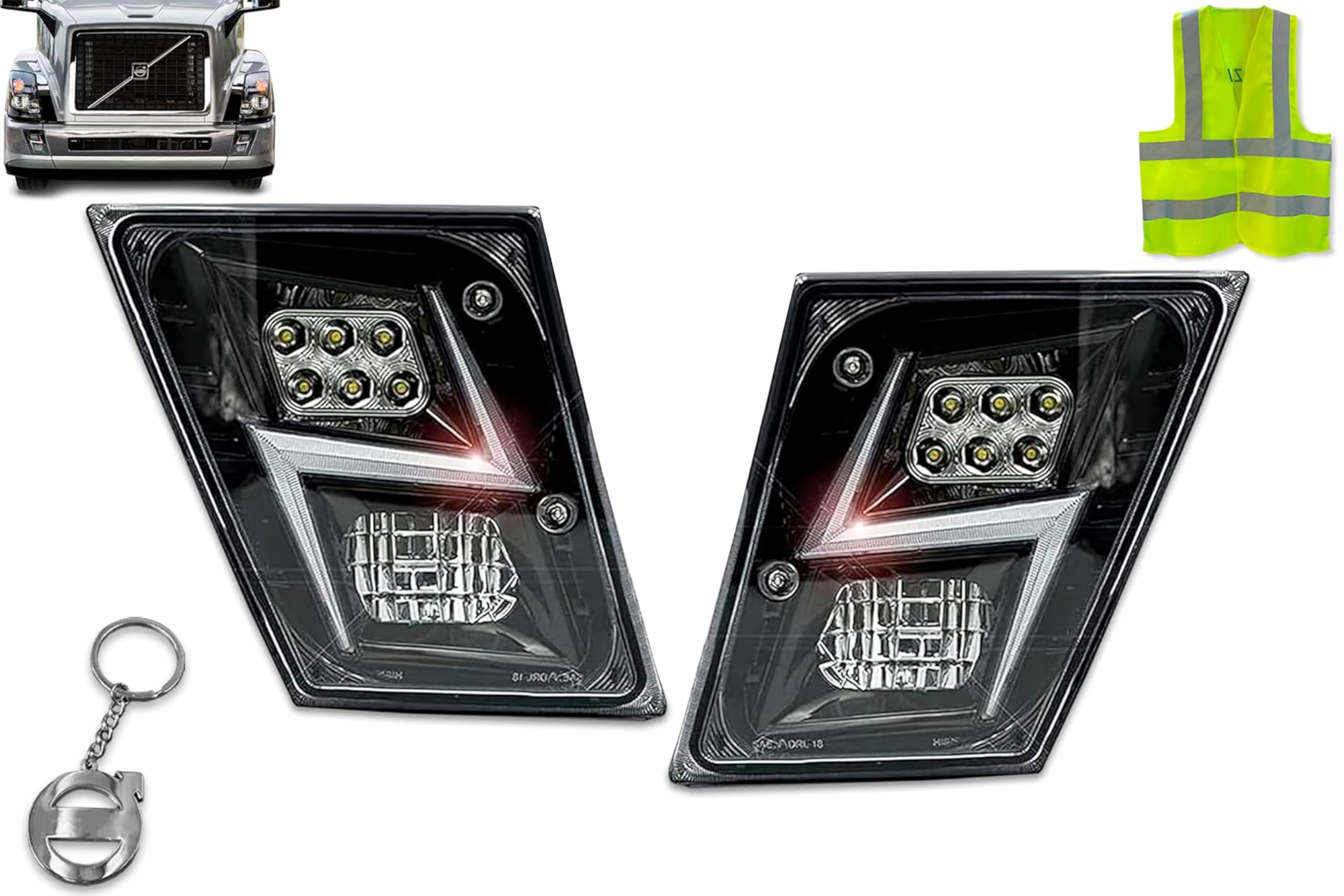 KOZAK High Power LED Fog Lights with Daytime Running Lights - Black Housing - Compatible with Volvo VNL 2004-2017 (Driver & Passenger Side) - Includes Logo, Keychain & Safety Vest - Perfect for Truck Upgrades, Night Driving & Enhanced Visibility