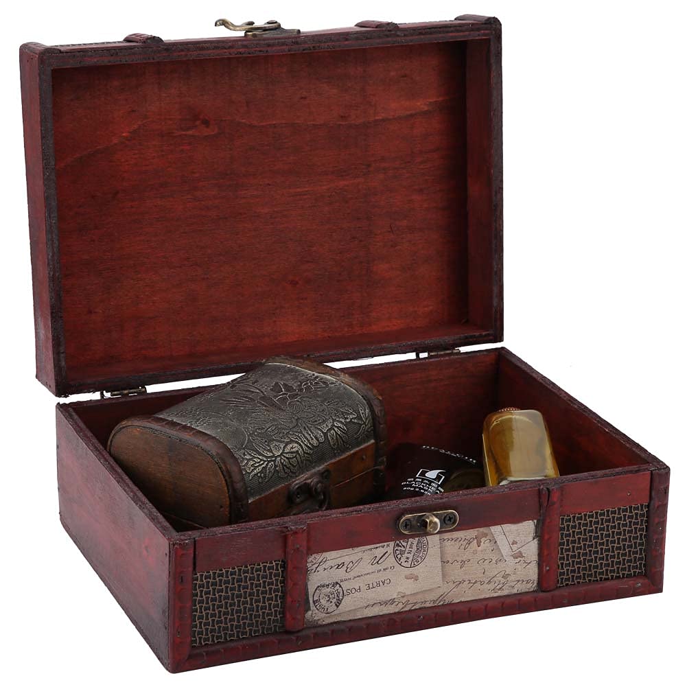 Vintage Wooden Jewelry Box with Lock - Rectangular Decorative Storage Organizer for Jewelry, Books & Accessories | Perfect for Bathroom, Living Room, Home & Office Decor
