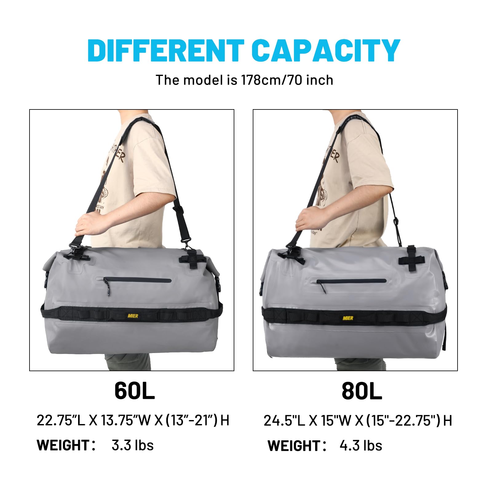 MIER Large Waterproof Duffel Bag Rolltop Dry Backpack - 60L/80L Durable Travel Duffle for Kayaking, Rafting, Boating, Swimming, Camping, Gym & Beach - Perfect for Outdoor Adventures & Water Sports