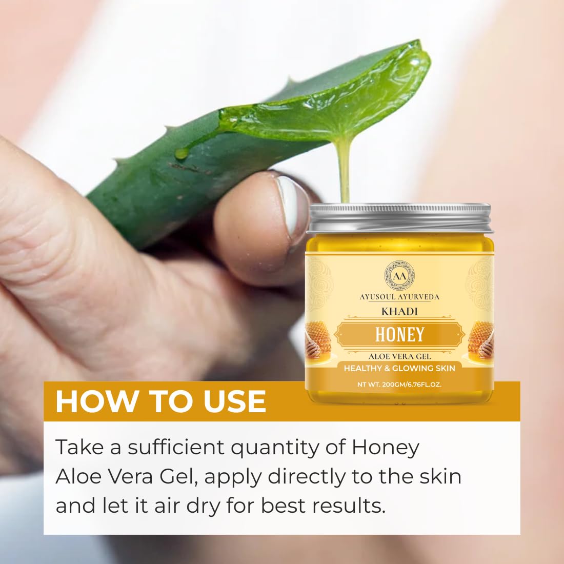 **Ayusoul Ayurveda Khadi Honey Aloe Vera Gel - 99% Pure & Natural Face Moisturizer for Hydration, No SLS, 200g (Pack of 1) | Perfect for Dry Skin, Sunburn Relief & Daily Skincare Routine**