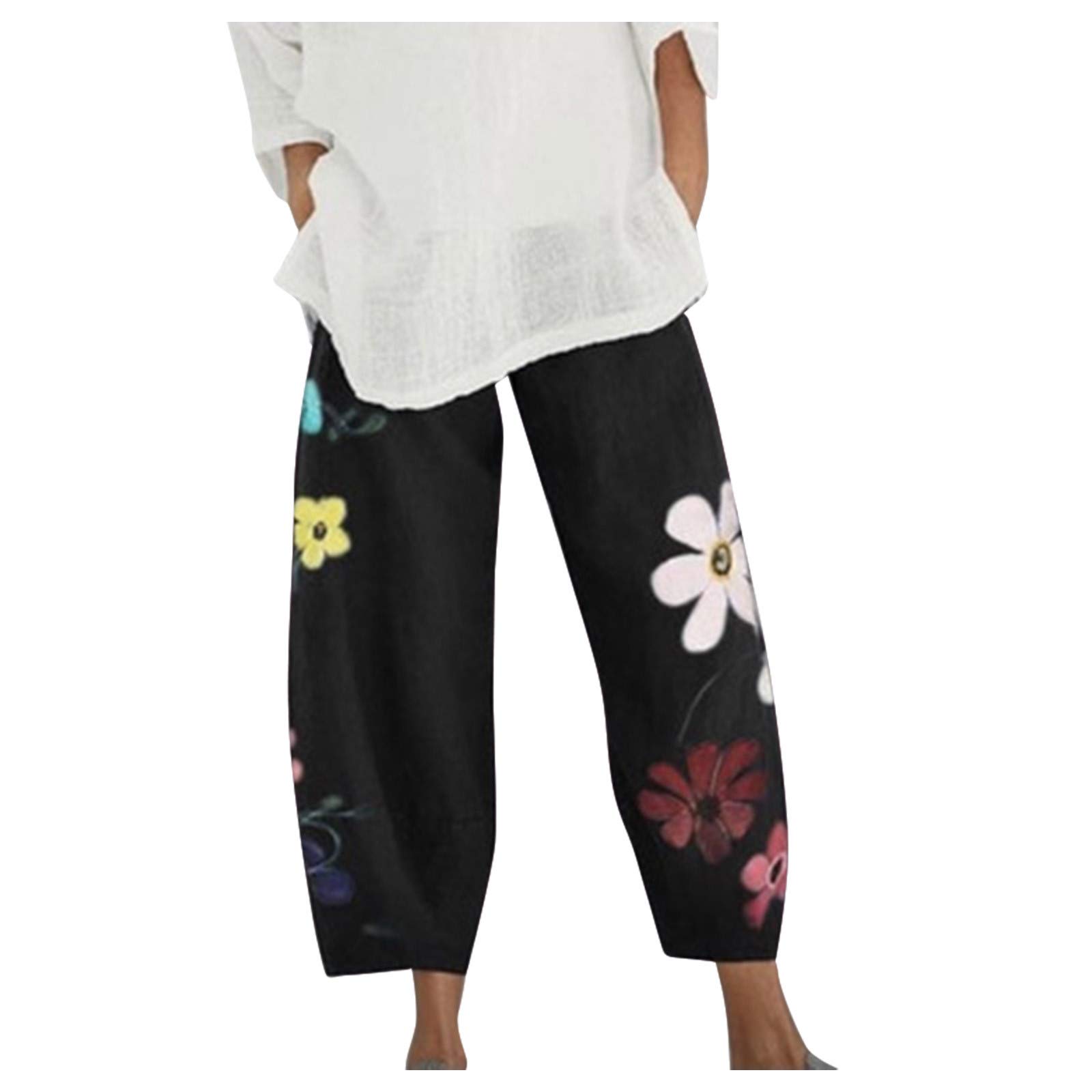 Women's Floral Print Wide Leg Casual Pants with Elastic Waist - Comfortable & Stylish Trousers for Work, Travel & Everyday Wear