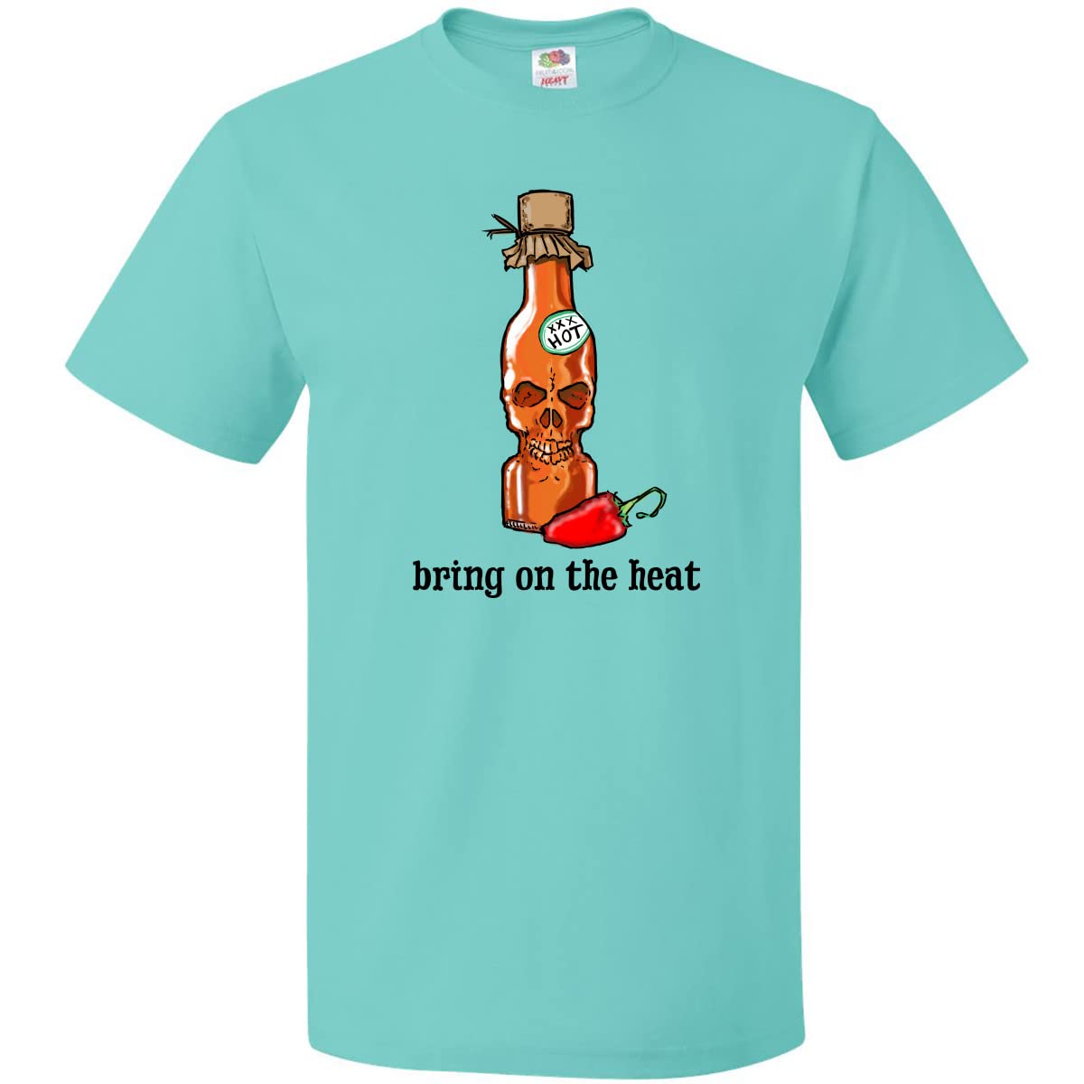 Inktastic Bring on The Heat Skull Bottle and Pepper Graphic T-Shirt for Men & Women - Cool Skull Design Casual Tee for Summer, Parties, and Everyday Wear