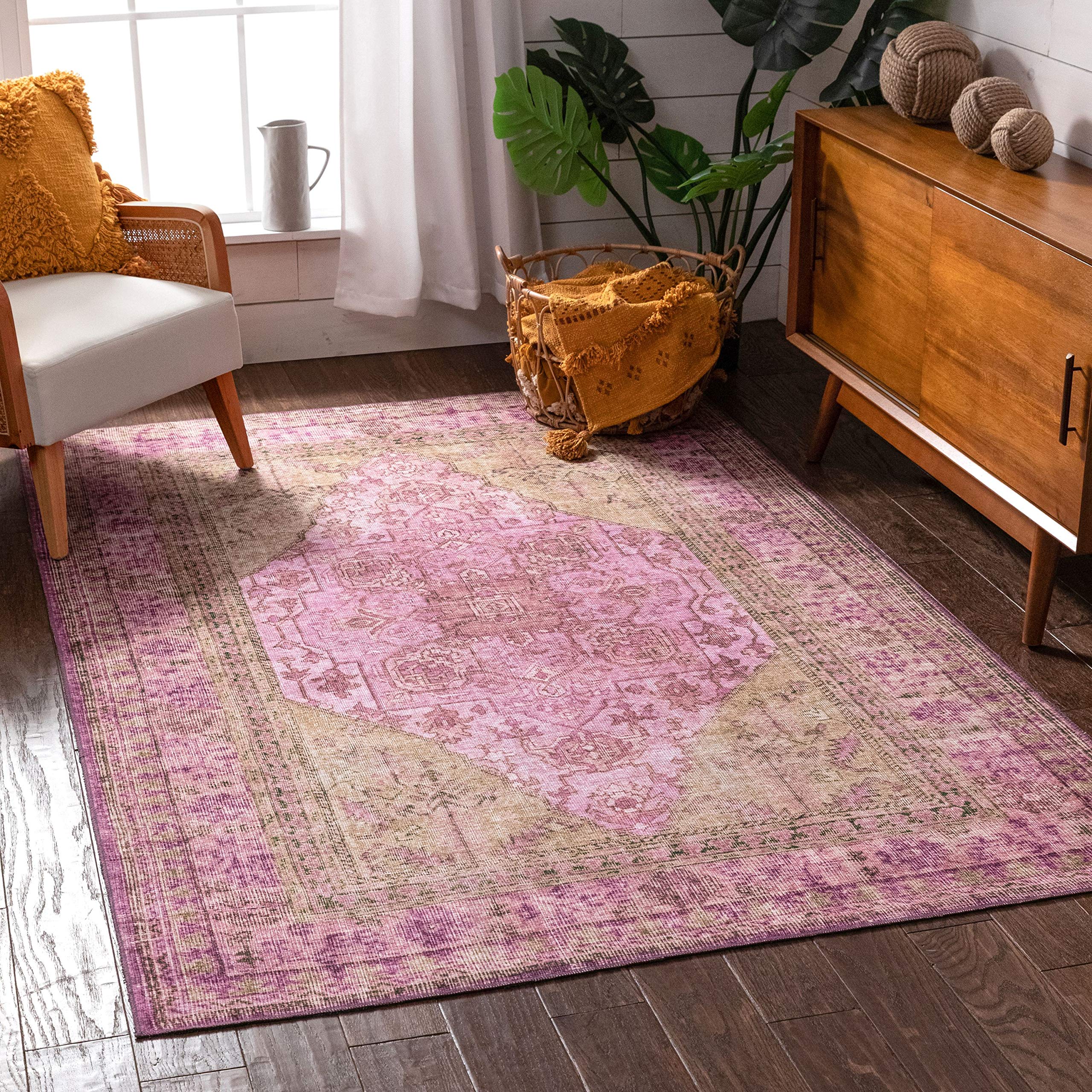 Well Woven Nile Gila Vintage Bohemian Medallion Oriental Pink Flat-Weave Area Rug 7'7