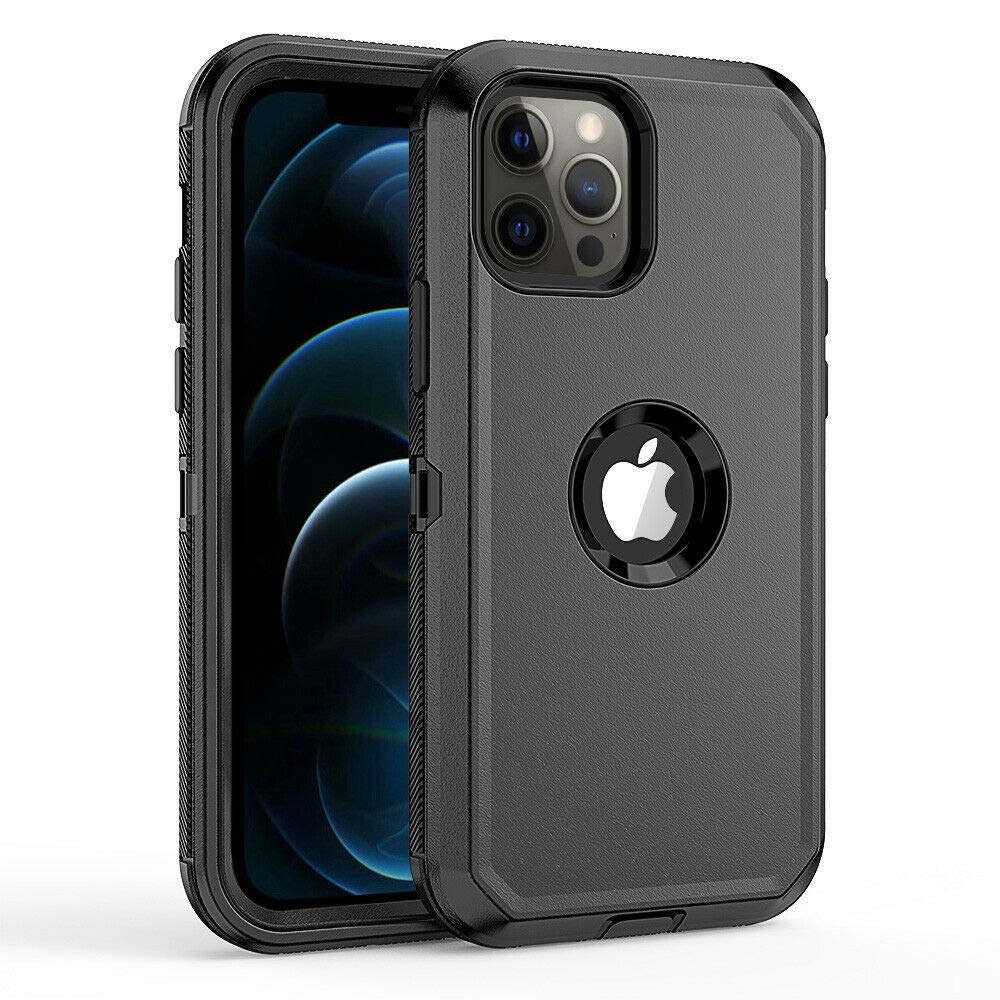 Defender Shockproof Hybrid Case for iPhone 12 Pro Max (6.7 Inch) - Dual Layer Protective Hard Cover - Black - Perfect for Outdoor Activities & Extreme Sports Protection