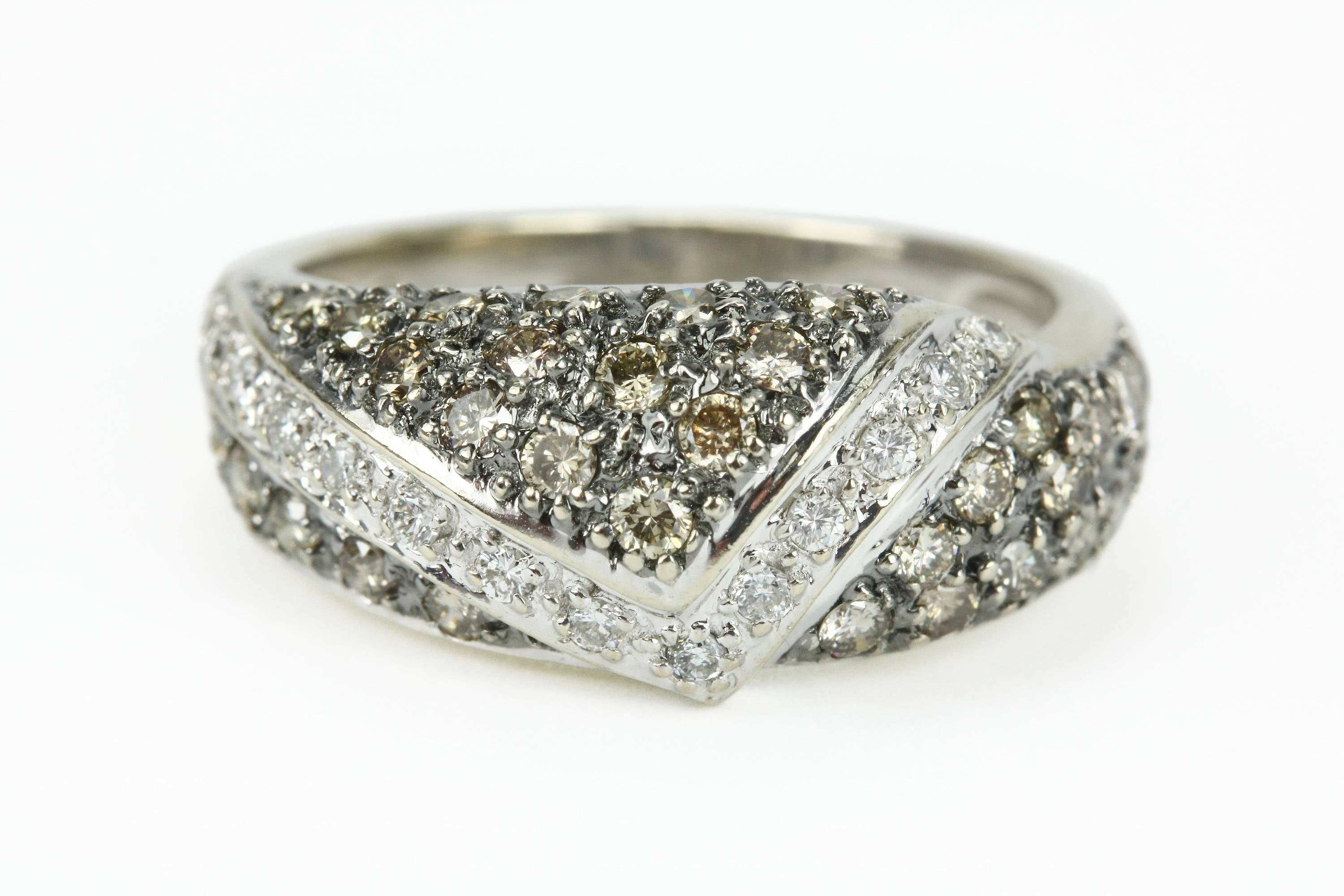 14K Gold Cocoa Brown & White Diamond Cluster Pave Band Ring for Women - Elegant Stackable Wedding, Anniversary or Everyday Jewelry Gift