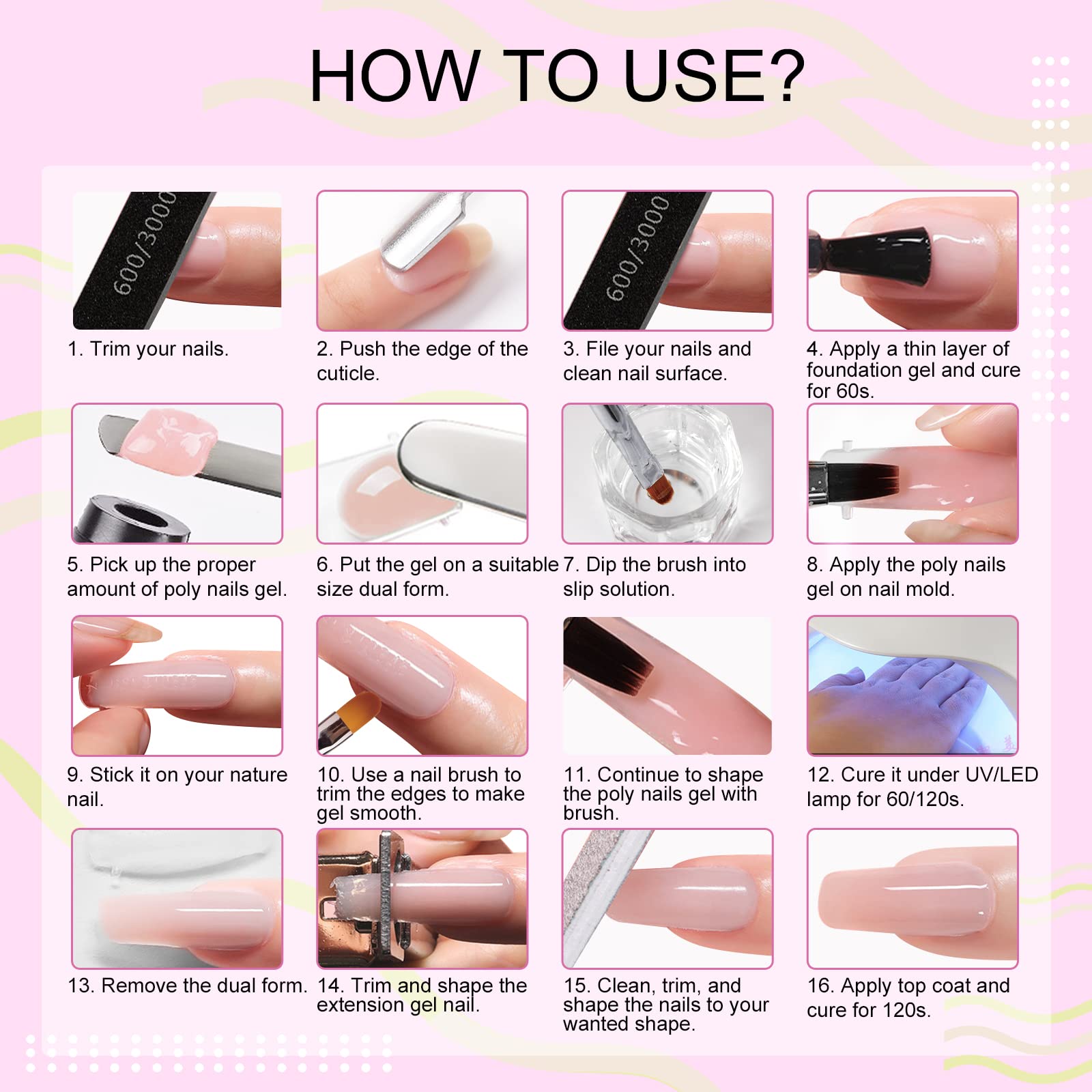 Saviland Nudes Poly Gel Nail Kit - 7 Colors Glitter Builder Gel for Natural Nail Extensions | Professional & Starter Manicure Set for Salon & Home Use | DIY Nail Enhancement for French Tips, Acrylics & Gel Polish Designs