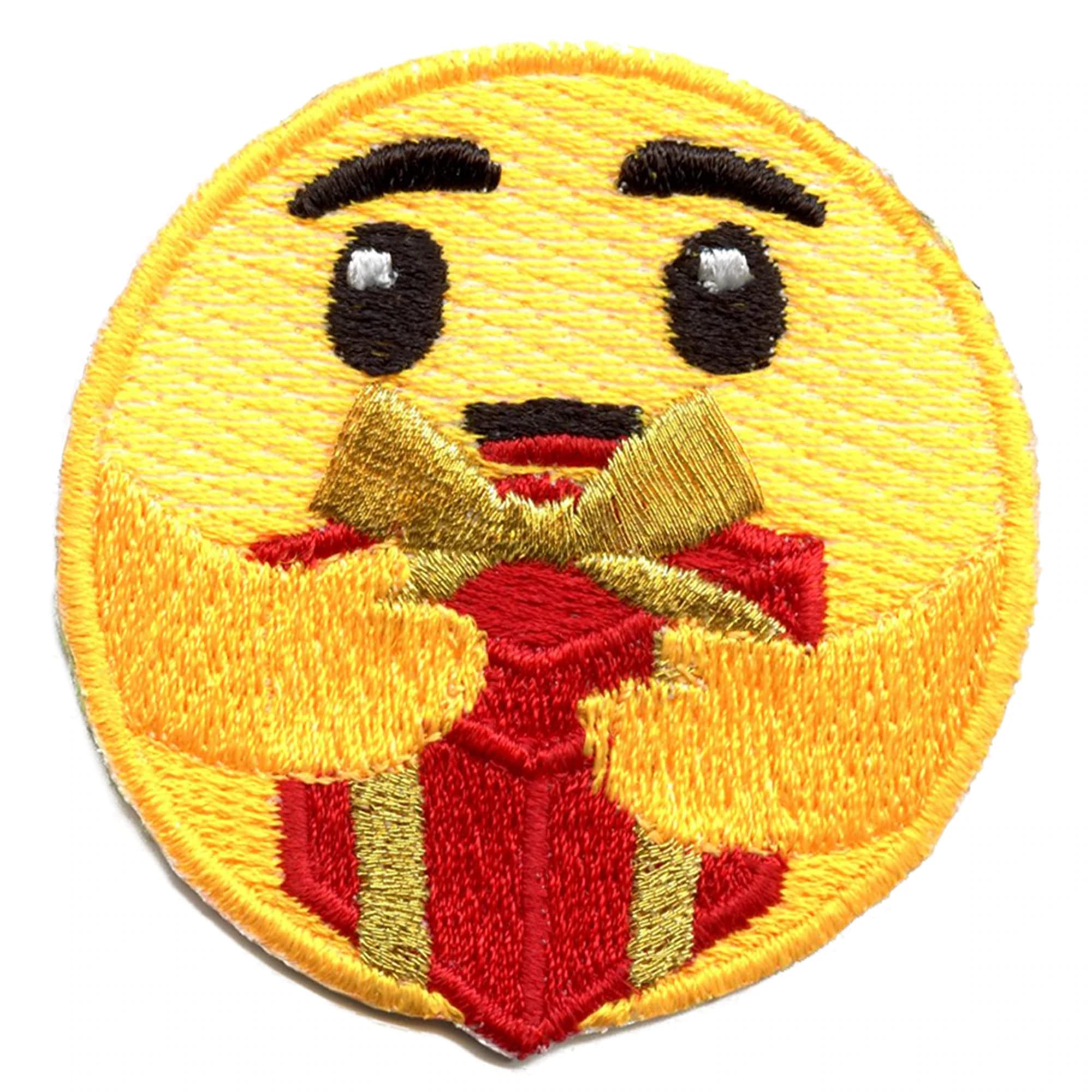 Hugging Present Patch - Emoji Embroidered Iron On Applique for DIY Clothing, Bags, and Hats - Perfect for Gifts, Crafts, and Custom Fashion Accessories