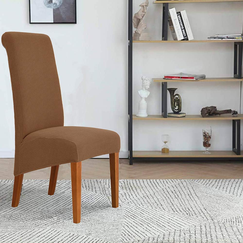 Deisy Dee Stretch XL Oversized Soft Spandex Dining Chair Covers - Washable Slipcovers for Kitchen & Dining Room (Brown, 2 Pack) | Perfect for Home Decor & Furniture Protection