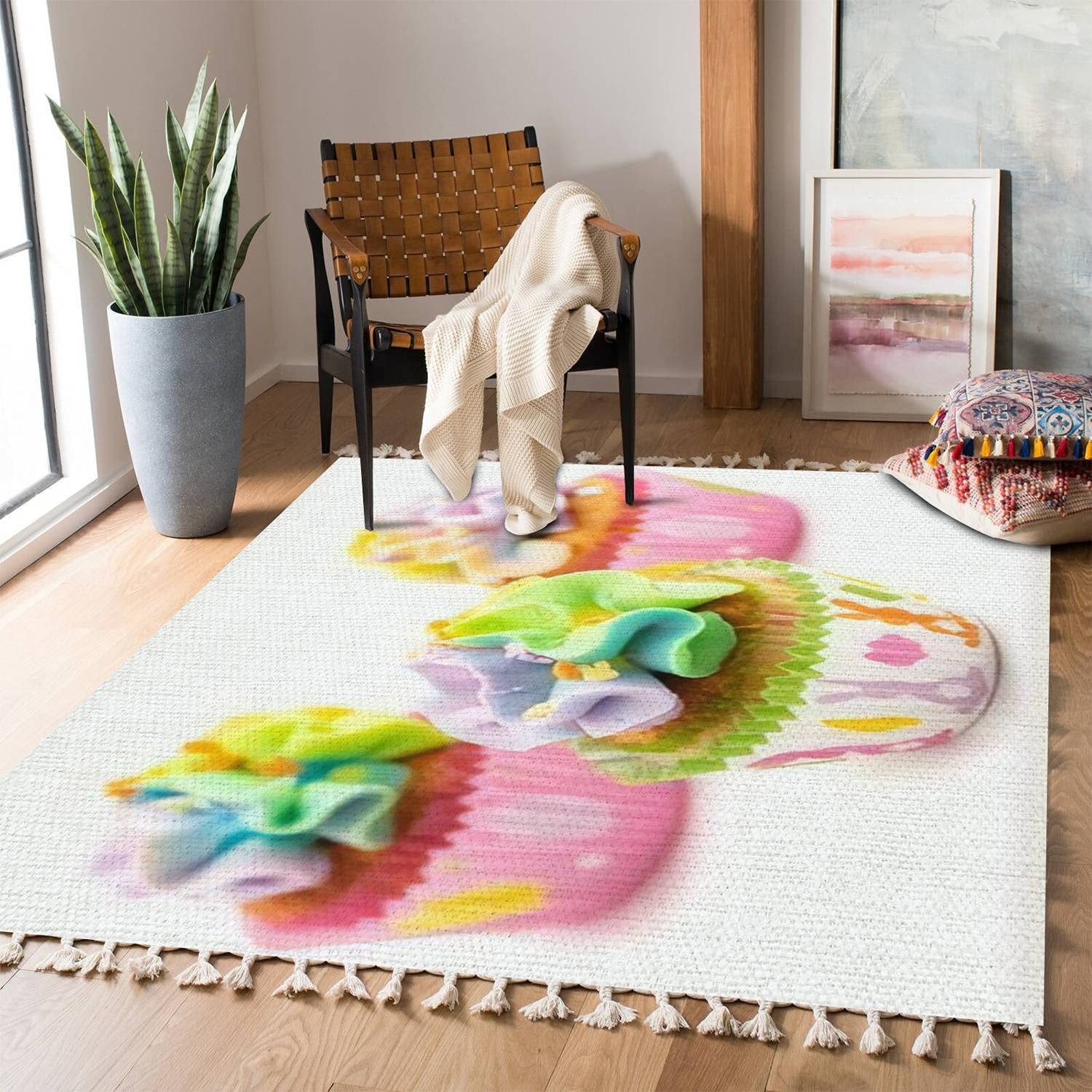 Pastel Rainbow Boho Area Rug - Soft Frosted Easter Cupcake Design for Living Room, Bedroom, Patio & Hallway - Minimalist Indoor/Outdoor Carpet Mat for Home Decor - Perfect for Easter Celebrations, Boho Chic Spaces & Cozy Home Makeovers