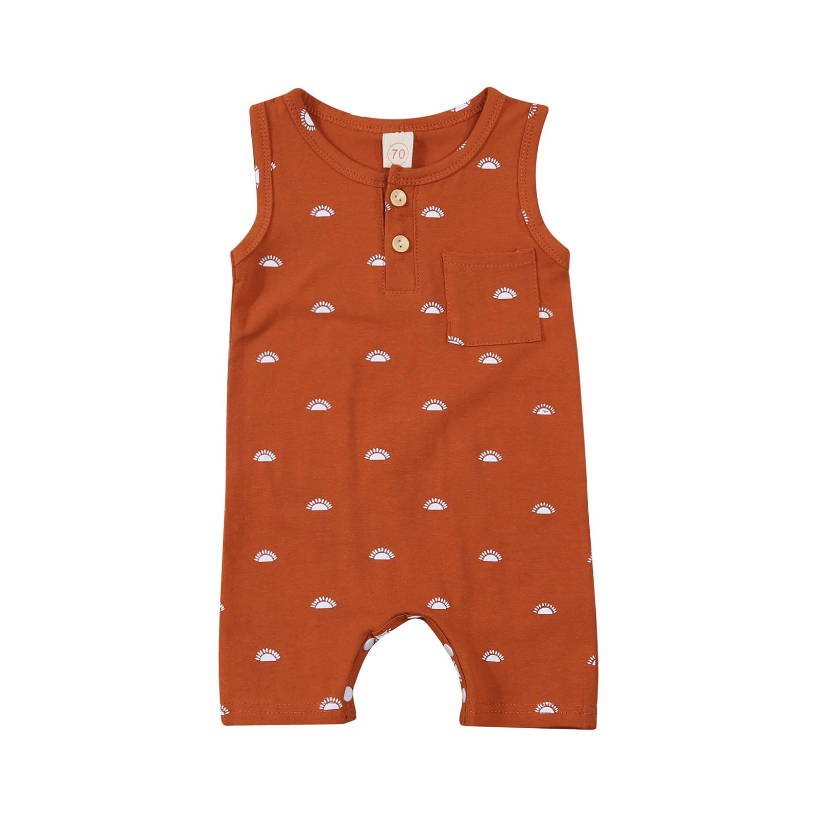 Summer Newborn Baby Romper Jumpsuit - Unisex Infant Sleeveless Outfit with Sun Print & Pocket | Perfect for Beach, Park & Outdoor Play