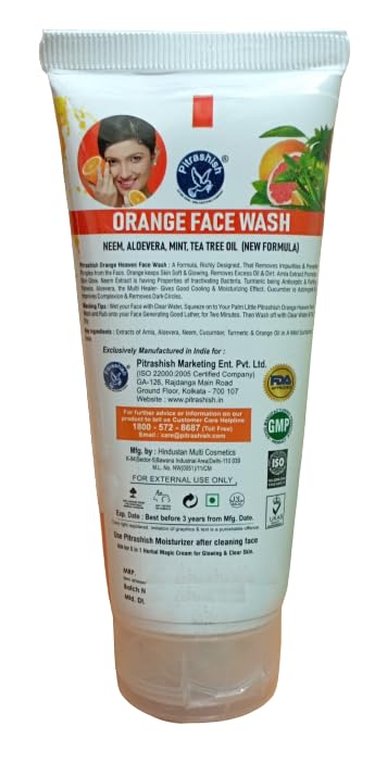 Pitrashish Orange Face Wash for Acne & Oily Skin - 100ml | Natural Cleanser with Vitamin C for Brightening & Hydration | Perfect for Daily Skincare Routine & Travel