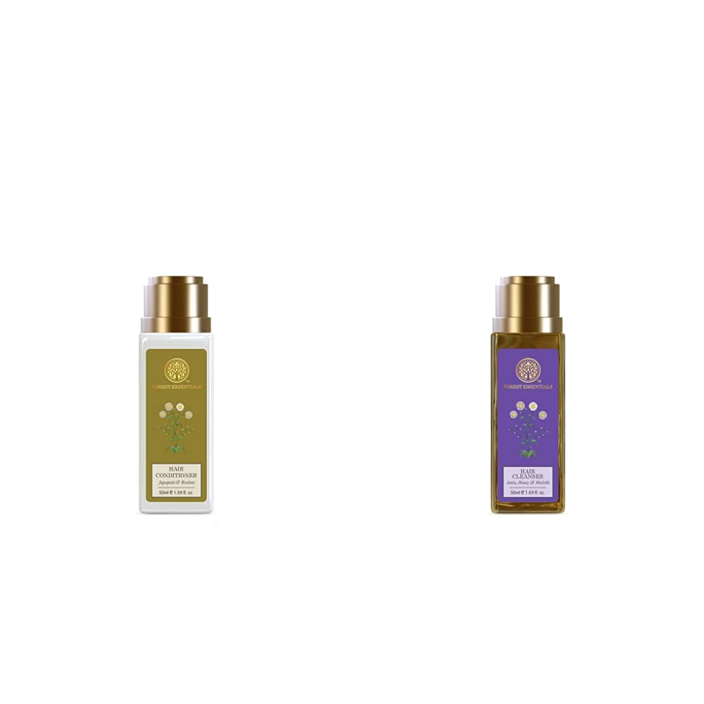Forest Essentials Hair Conditioner with Japapatti & Brahmi (50ml) & Hair Cleanser with Amla, Honey & Mulethi (50ml) - Ayurvedic Hair Care Set for Dry & Damaged Hair - Perfect for Daily Nourishment & Scalp Health