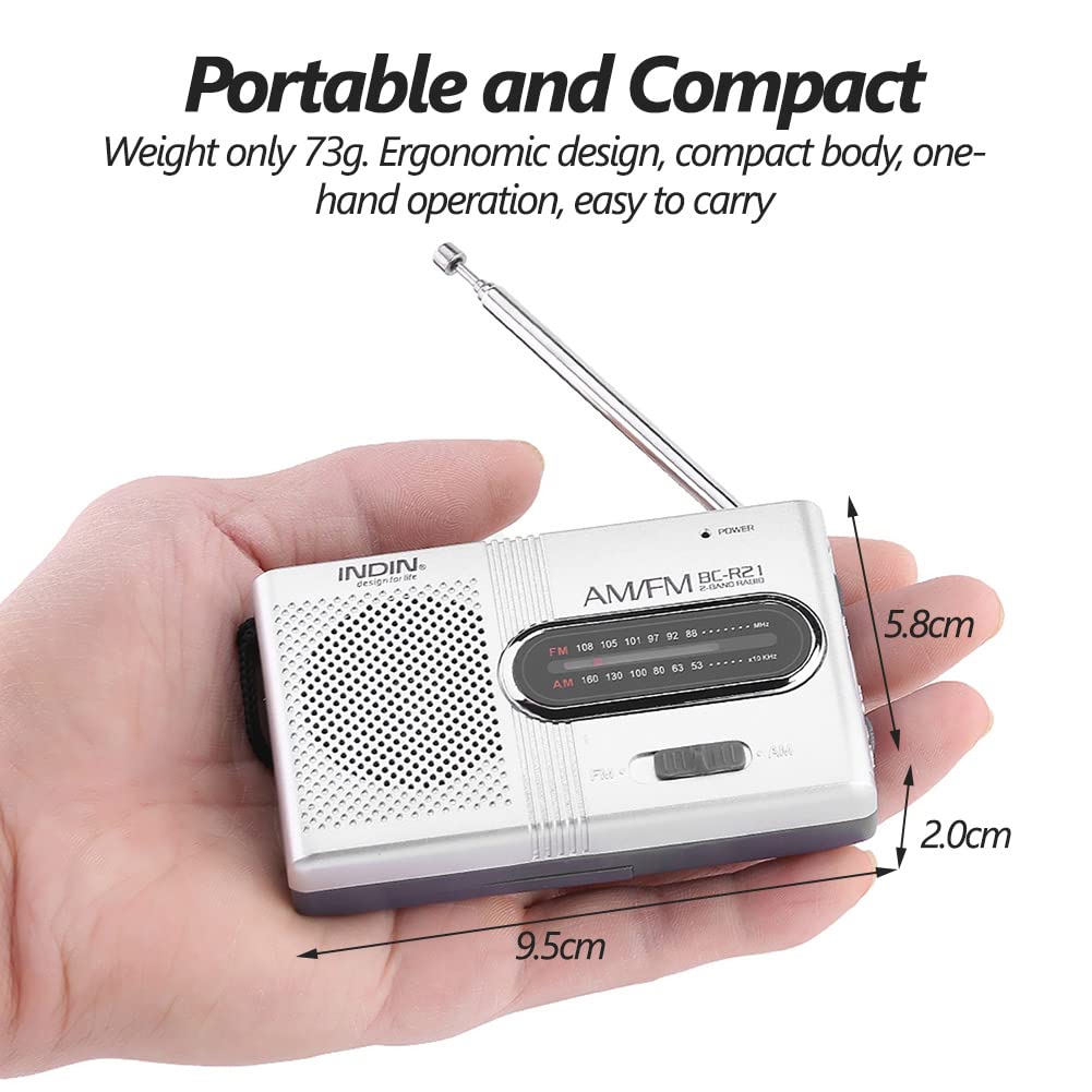 Portable AM/FM Battery Operated Mini Radio with Telescopic Antenna - Built-in Speaker & 3.5mm Headphone Jack - High-Performance Receiver for Camping, Travel & Emergency Use