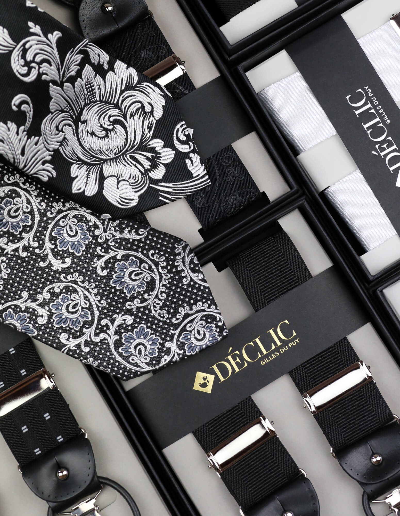 DÉCLIC Como Floral Tie for Men - Elegant Black Silk Necktie for Weddings, Business & Formal Events
