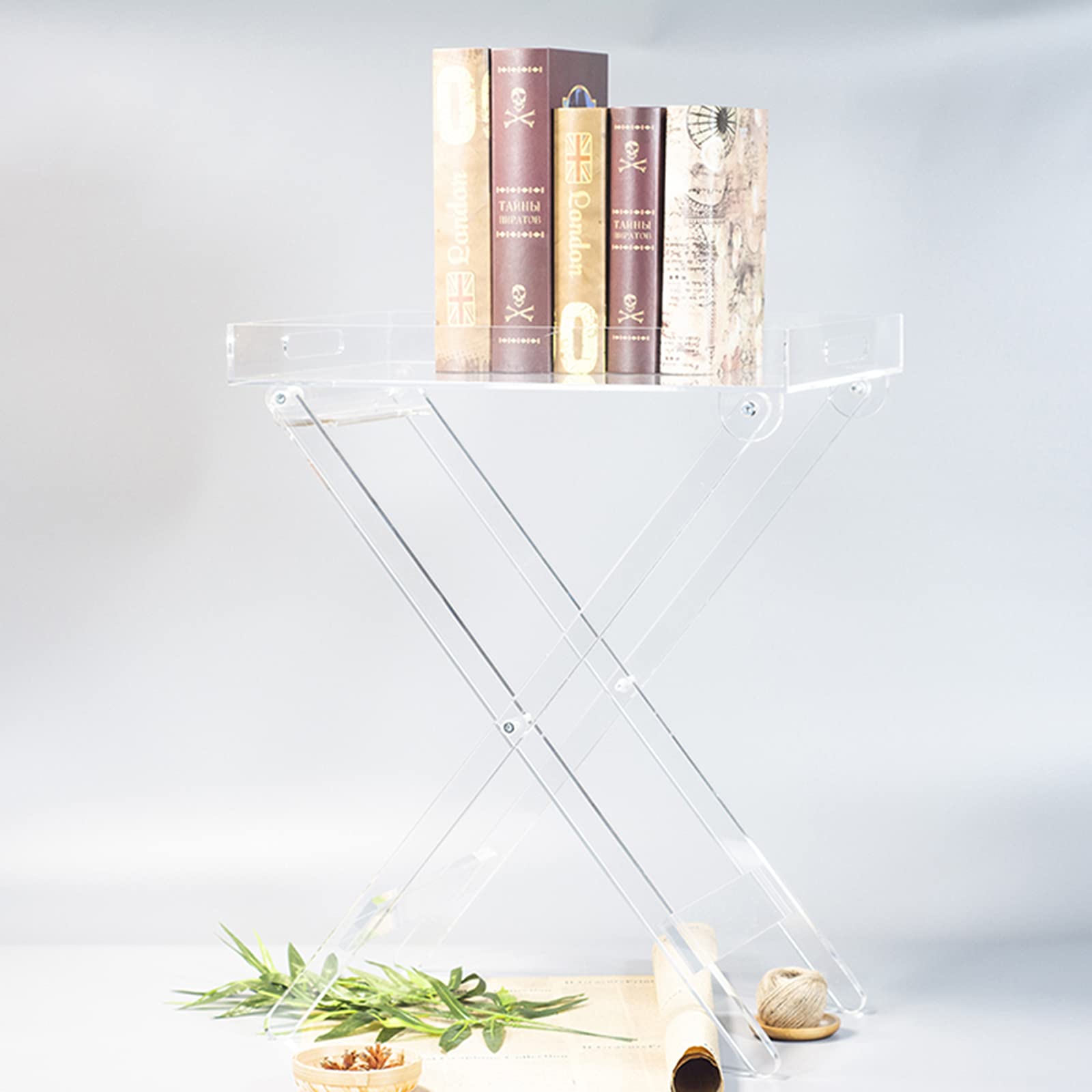 Modern Clear Acrylic Folding Tray Table - Lightweight Rectangular Side Table/End Table for Living Room, Bedroom, Office - Perfect for Breakfast in Bed, Laptop Work, or Coffee Table Use