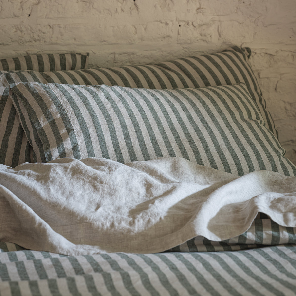 Fern Green Pembroke Stripe Linen Blend Pillowcase Set of 2 - Soft & Breathable Bedding for Home Decor, Guest Room, or Cozy Bedroom Retreat