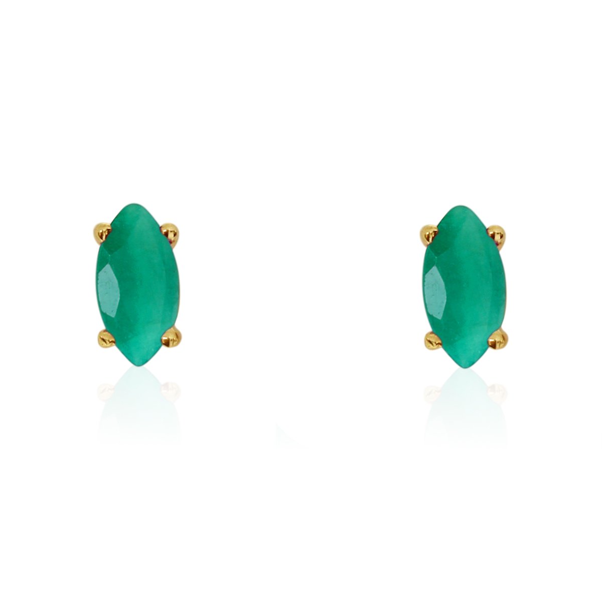 14K Yellow Gold Marquise Emerald Stud Earrings for Women - Elegant Green Gemstone Jewelry for Birthday, Anniversary & Special Occasions
