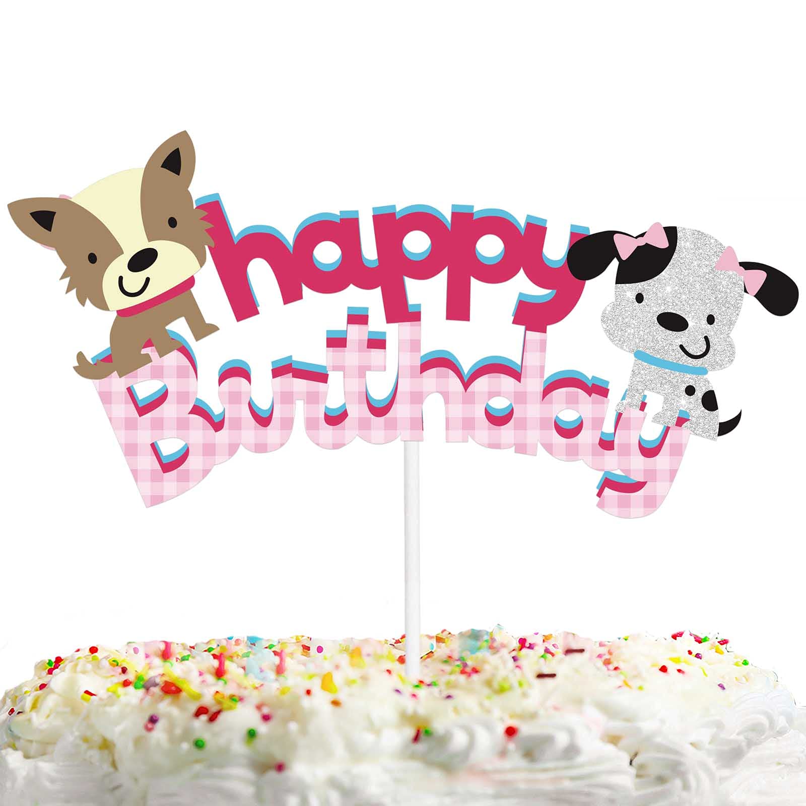 Sparkling Pink Glitter Dog Cake Topper - Happy Birthday Pet Adoption Theme Decor for Baby Showers & Kids Birthday Parties | Perfect for Dog Lovers & Pet-Themed Celebrations