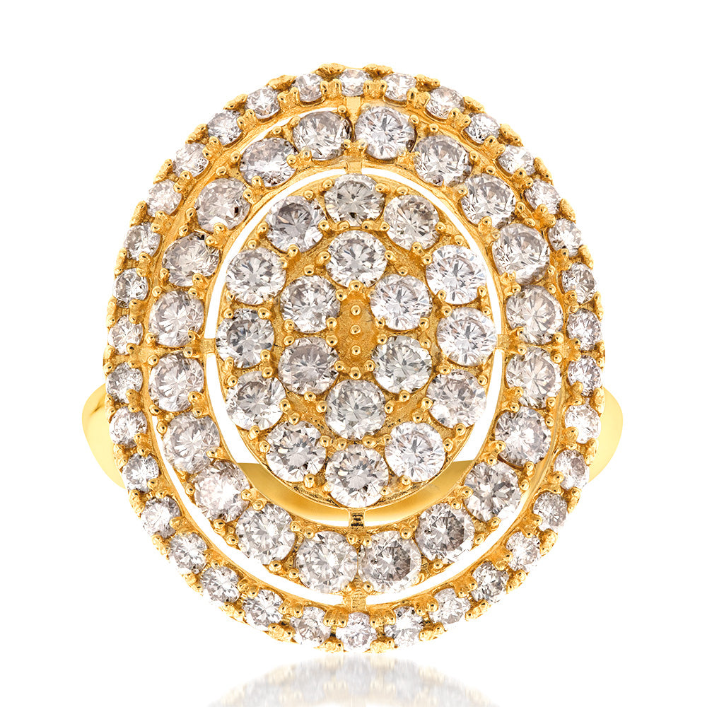 18ct Yellow Gold 2 Carat Oval Diamond Cluster Ring for Women - Elegant Wedding, Engagement & Anniversary Jewelry Gift