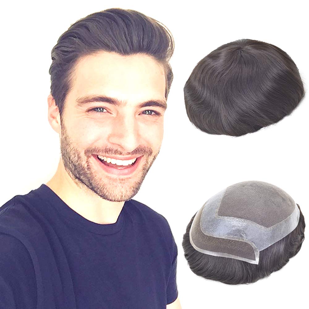 Lordhair Men's Hair System - Natural Human Hair Toupee with Lace Front & Skin Perimeter Base - Multiple Sizes Available - Perfect for Daily Wear, Special Occasions & Hair Loss Solutions
