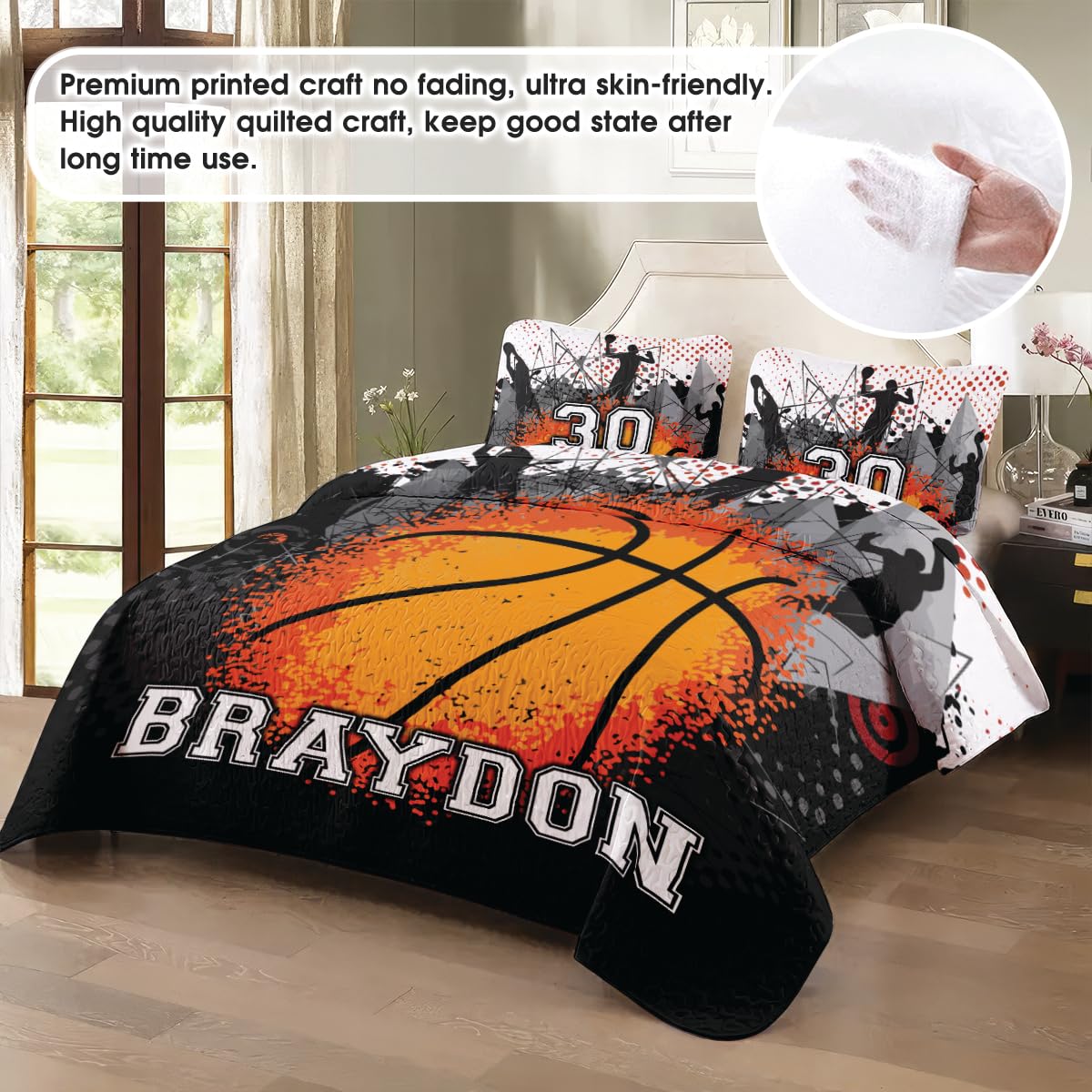 Personalized Basketball Quilt Set - King/Queen/Twin Size for Bedroom Decor & Gifts