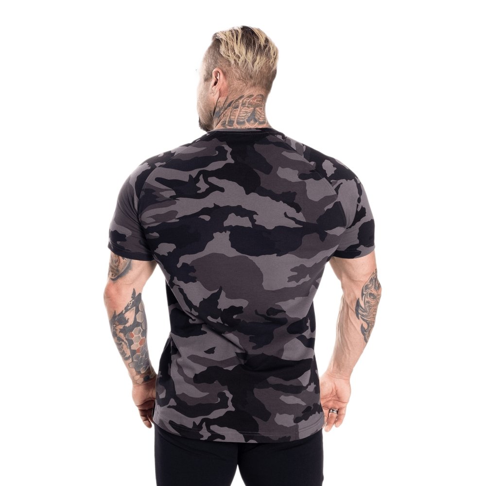 Better Bodies Gym Tapered Tee - Dark Camo Workout Shirt for Men | Moisture-Wicking Fitness Apparel for Weightlifting & Cross Training