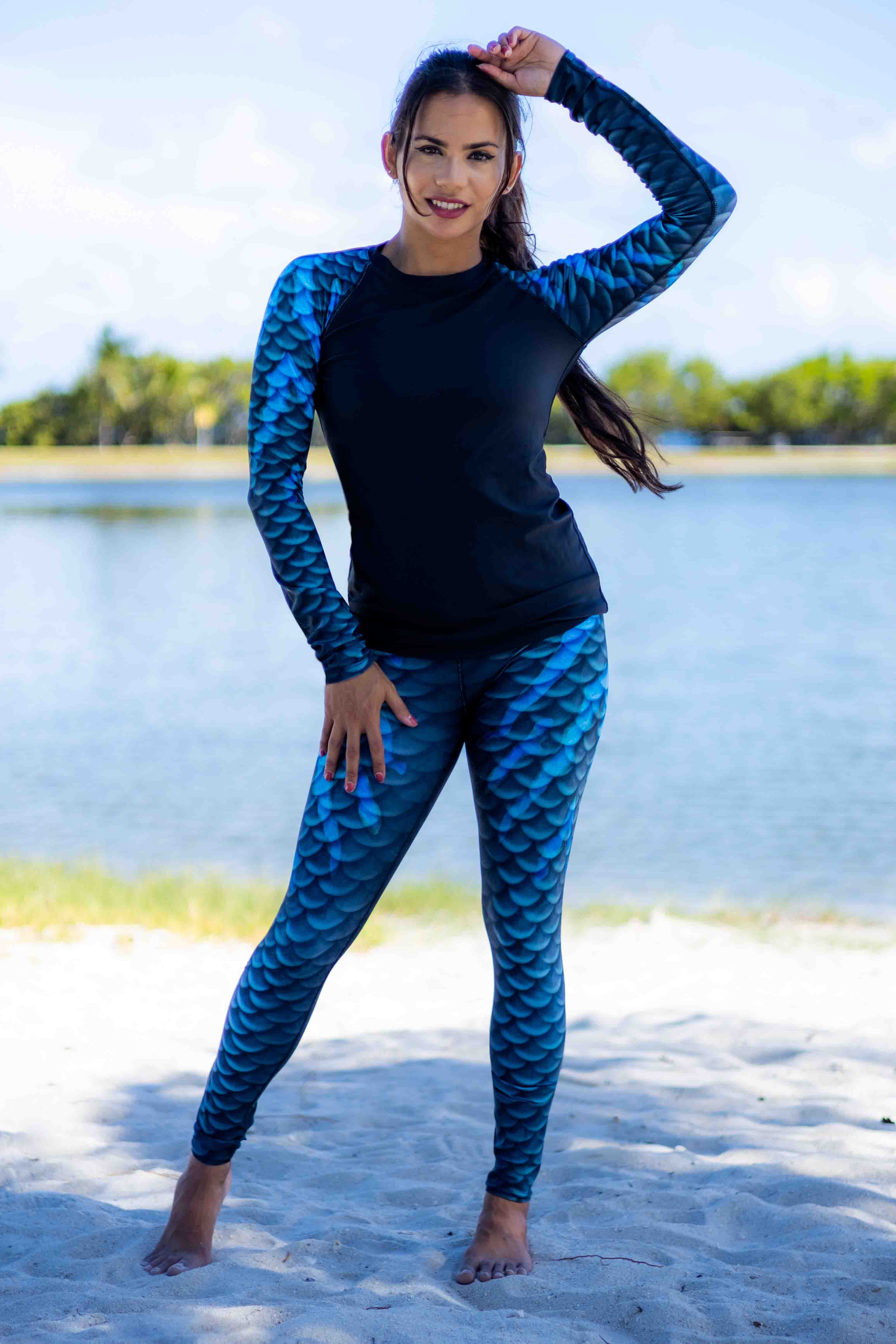 Black Magic Mermaid Swim Leggings - High Waisted Tummy Control Swimwear for Women, Quick Dry Bathing Suit Bottoms - Perfect for Beach, Pool, and Water Sports