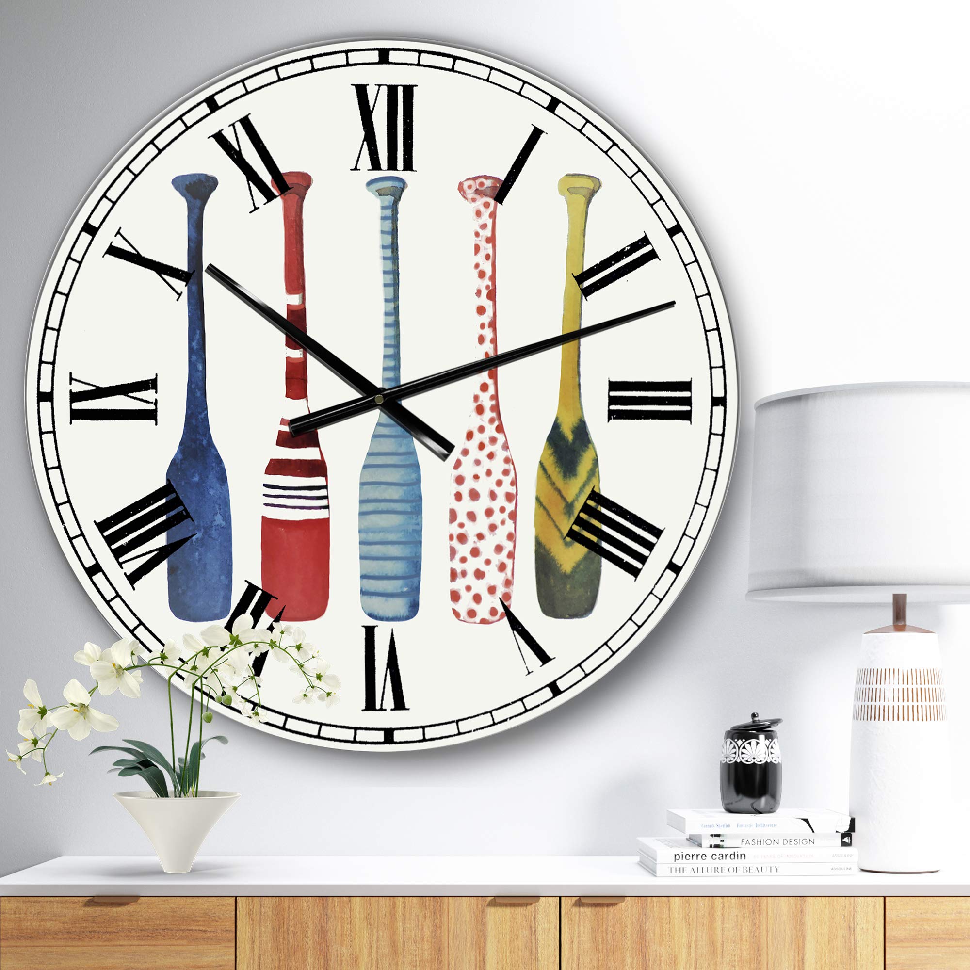 Designart Five Paddles Wall Clock - Modern Round Metal Wall Art for Lake House Decor - Perfect for Living Room, Bedroom & Office - Silent Non-Ticking Decorative Clock for Home & Workspace
